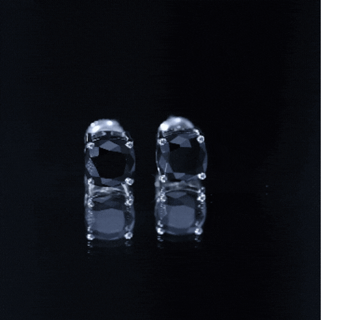 4 Carat Cushion Cut Black Spinel Solitaire Stud Earrings AAA - Rosec Jewels