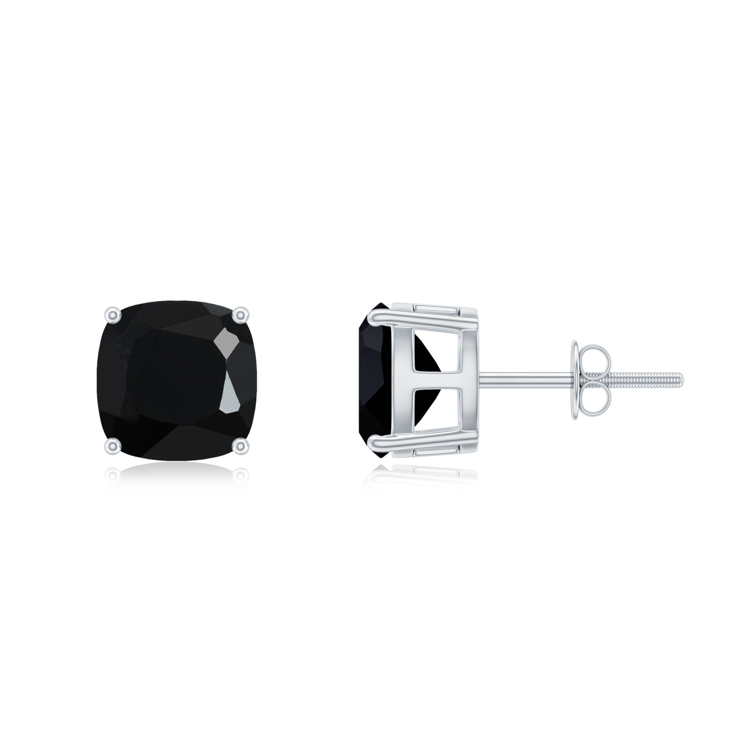 4 Carat Cushion Cut Black Spinel Solitaire Stud Earrings AAA - Rosec Jewels