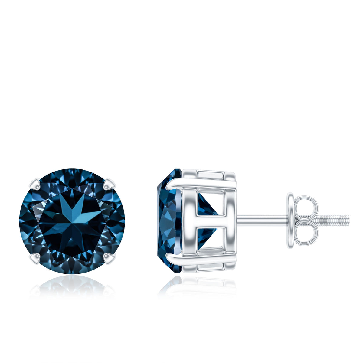 Solitaire 4 Carat London Blue Topaz Stud Earrings with Screw Backs AAA - Rosec Jewels