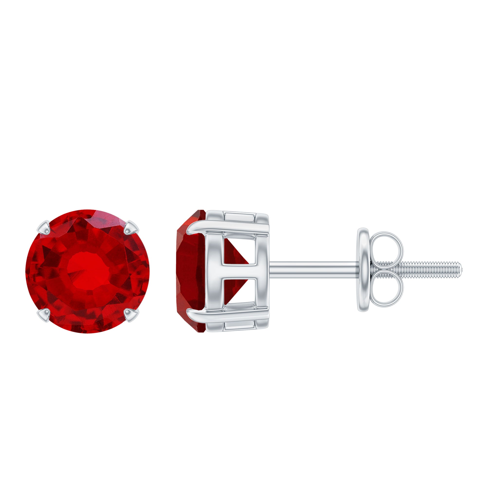 6 MM Round Cut Solitaire Lab Created Ruby Stud Earring for women