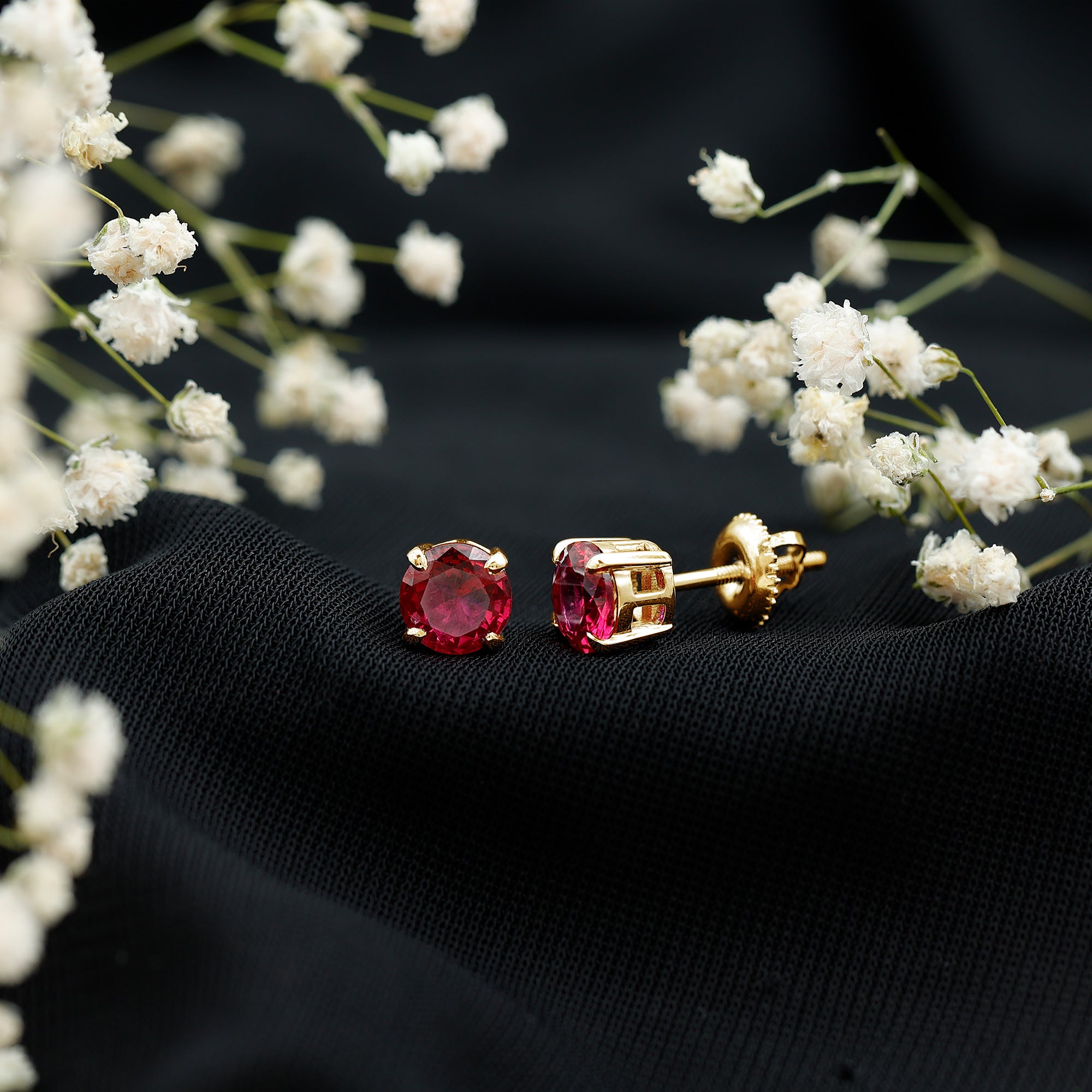 6 MM Round Cut Solitaire Lab Created Ruby Stud Earring for women AAAA - Rosec Jewels