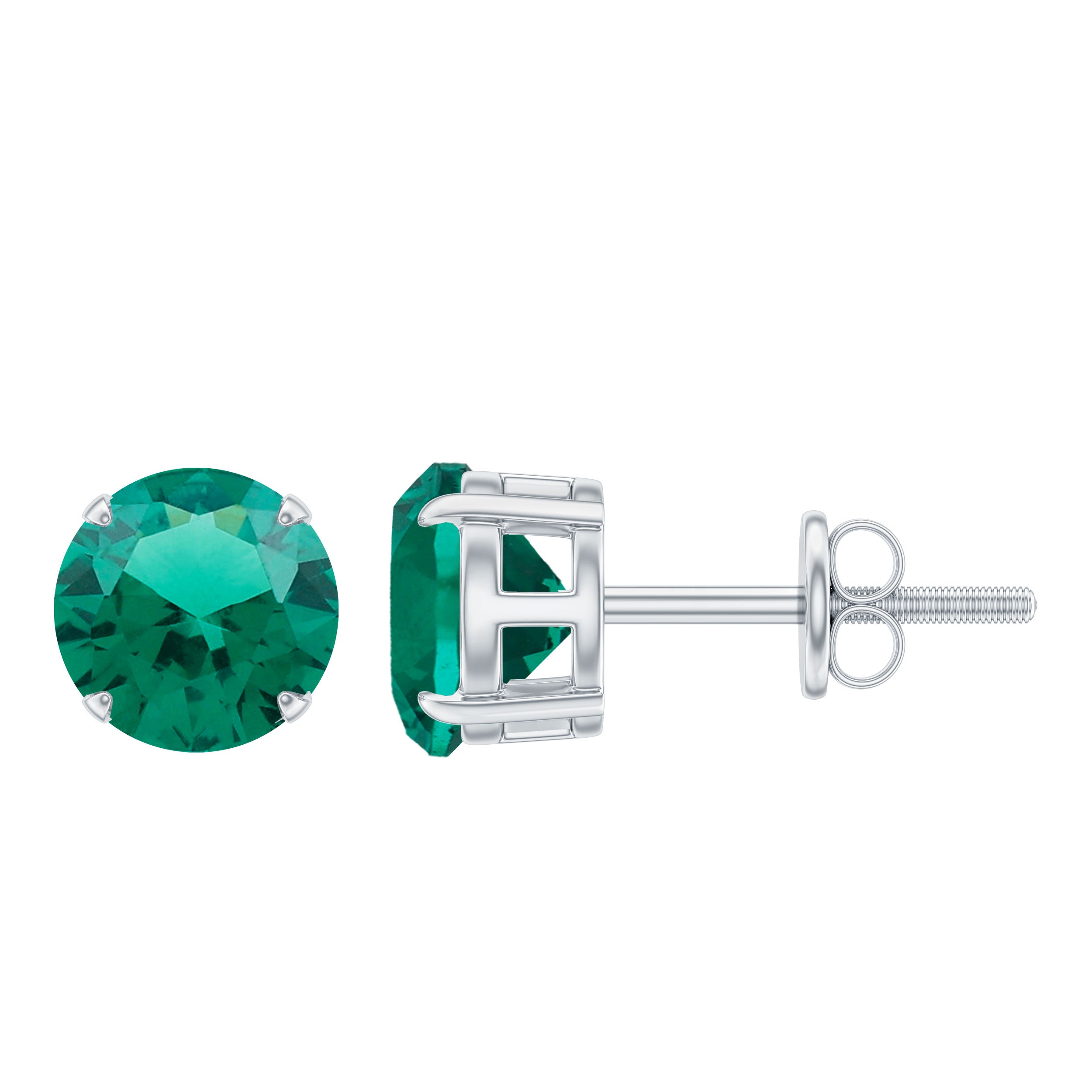 Elegant Created Emerald Solitaire Stud Earrings