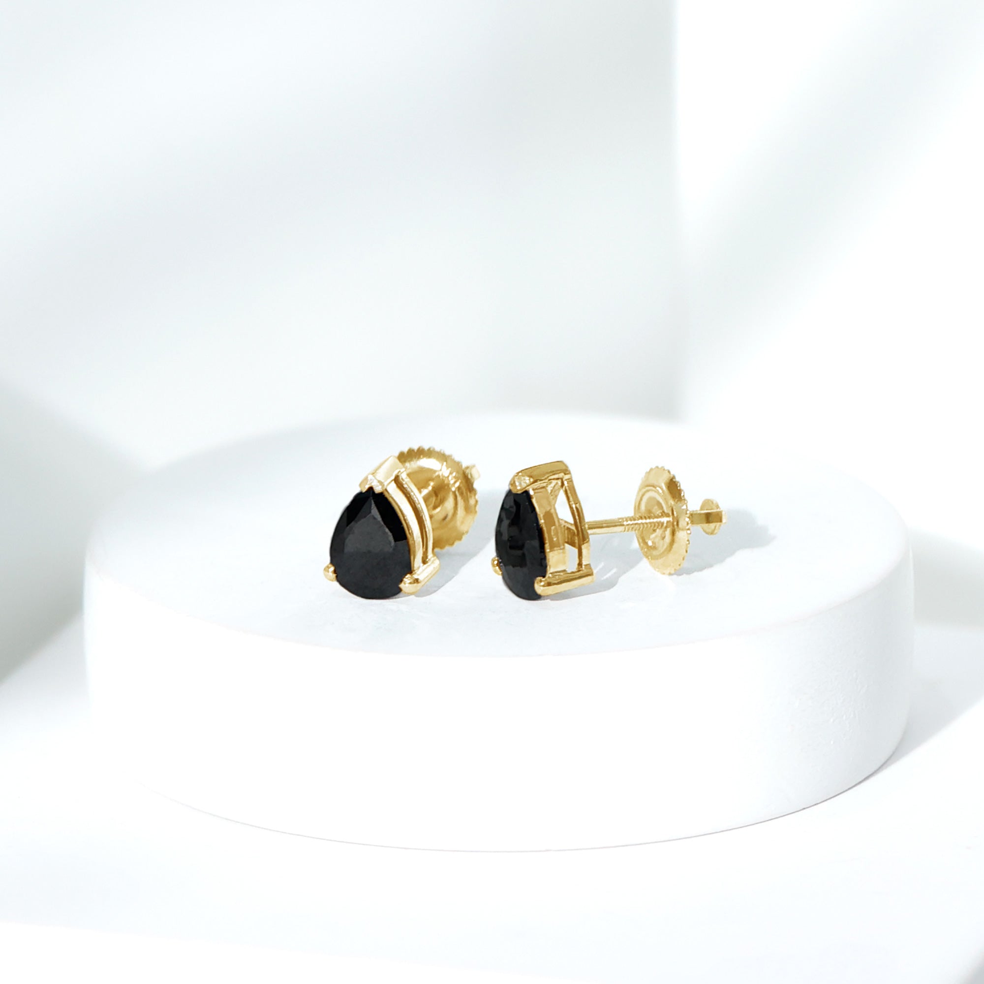 Certified Real Pear Shaped Black Spinel Earrings with Screw Back AAA - Rosec Jewels