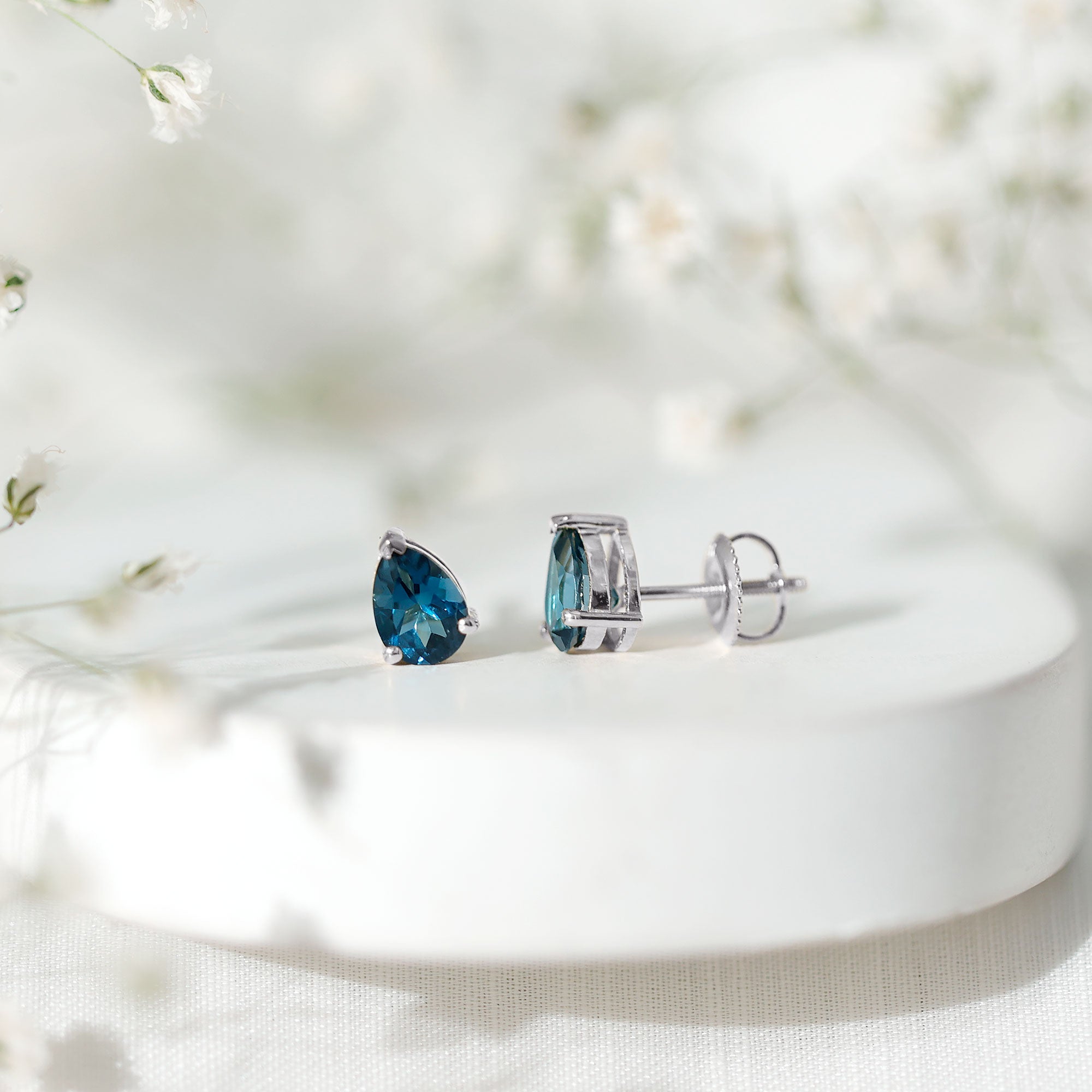 1.5 Carat Pear Shape London Blue Topaz Teardrop Stud Earrings AAA - Rosec Jewels