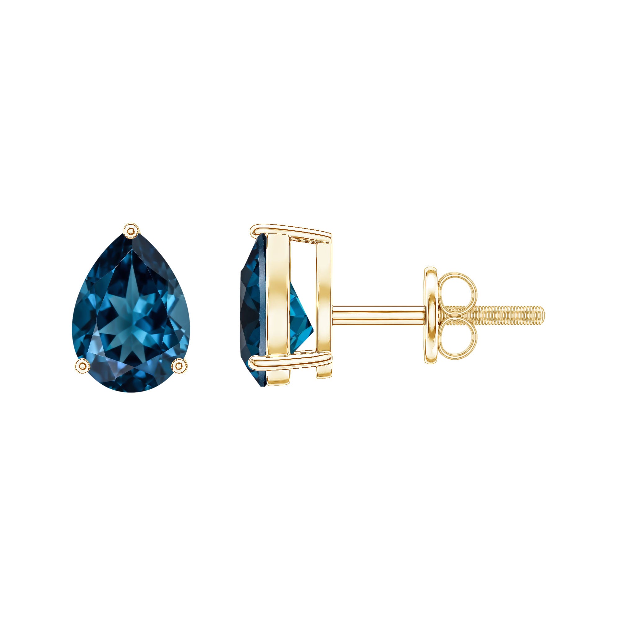1.5 Carat Pear Shape London Blue Topaz Teardrop Stud Earrings AAA - Rosec Jewels
