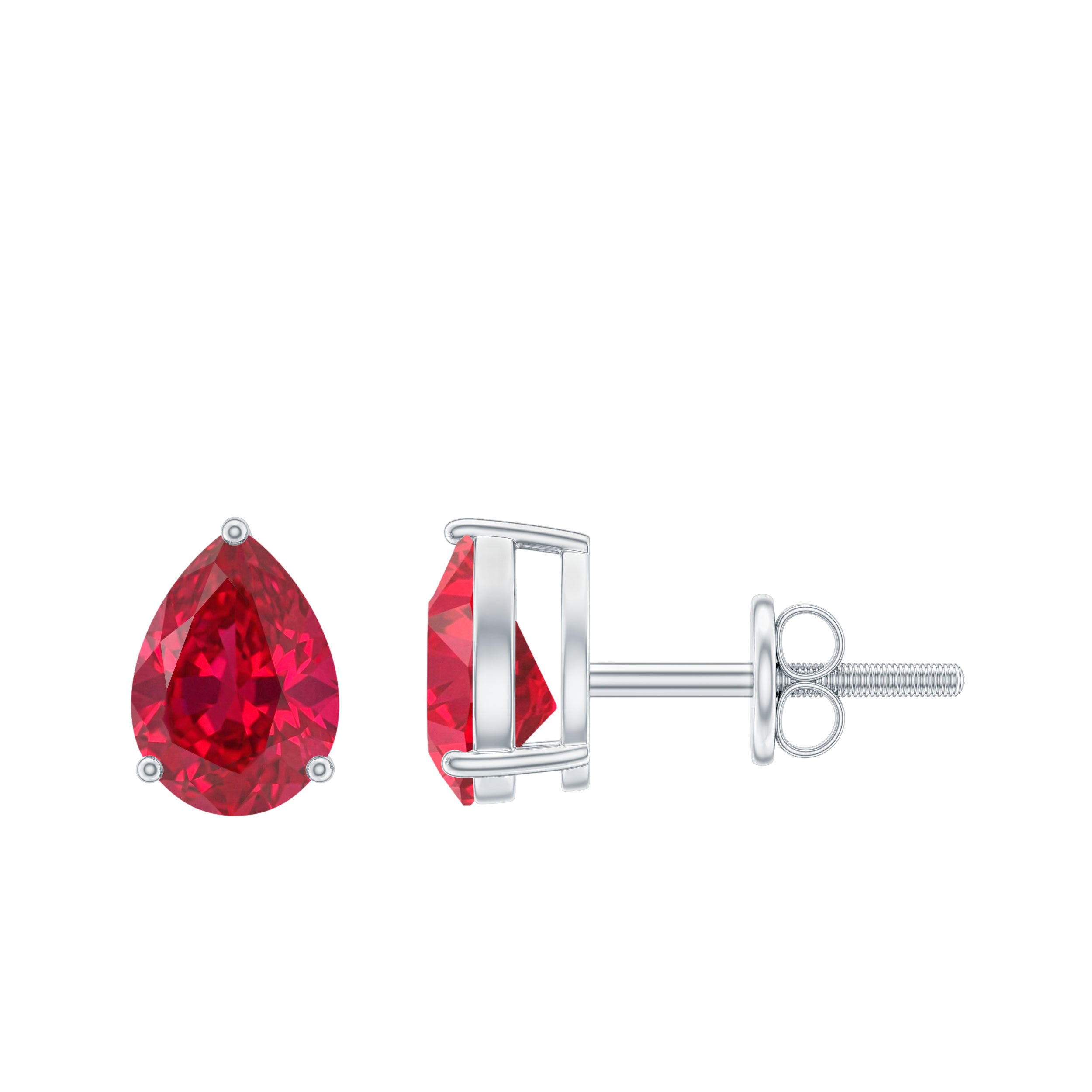 Solitaire 1.5 Carat Pear Shaped Lab Created Ruby Stud Earrings AAAA - Rosec Jewels