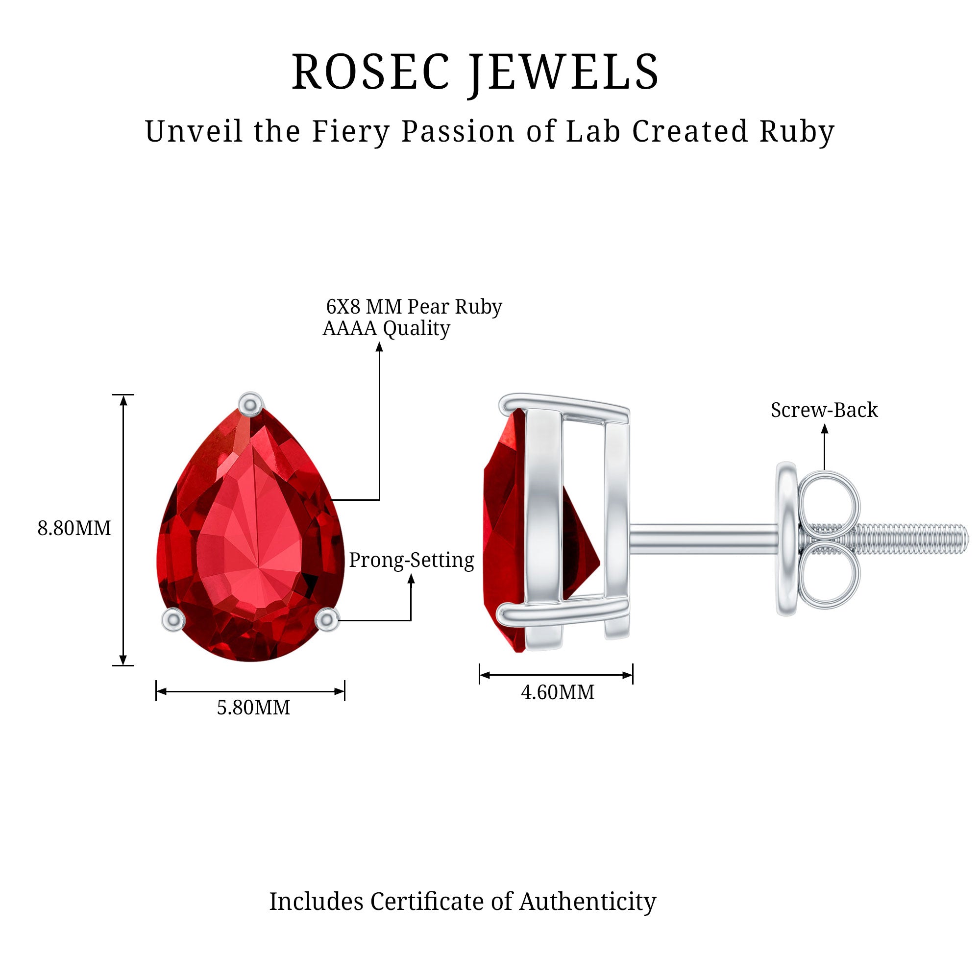 2 Carat Lab Created Ruby Teardrop Stud Earrings for Women AAAA - Rosec Jewels
