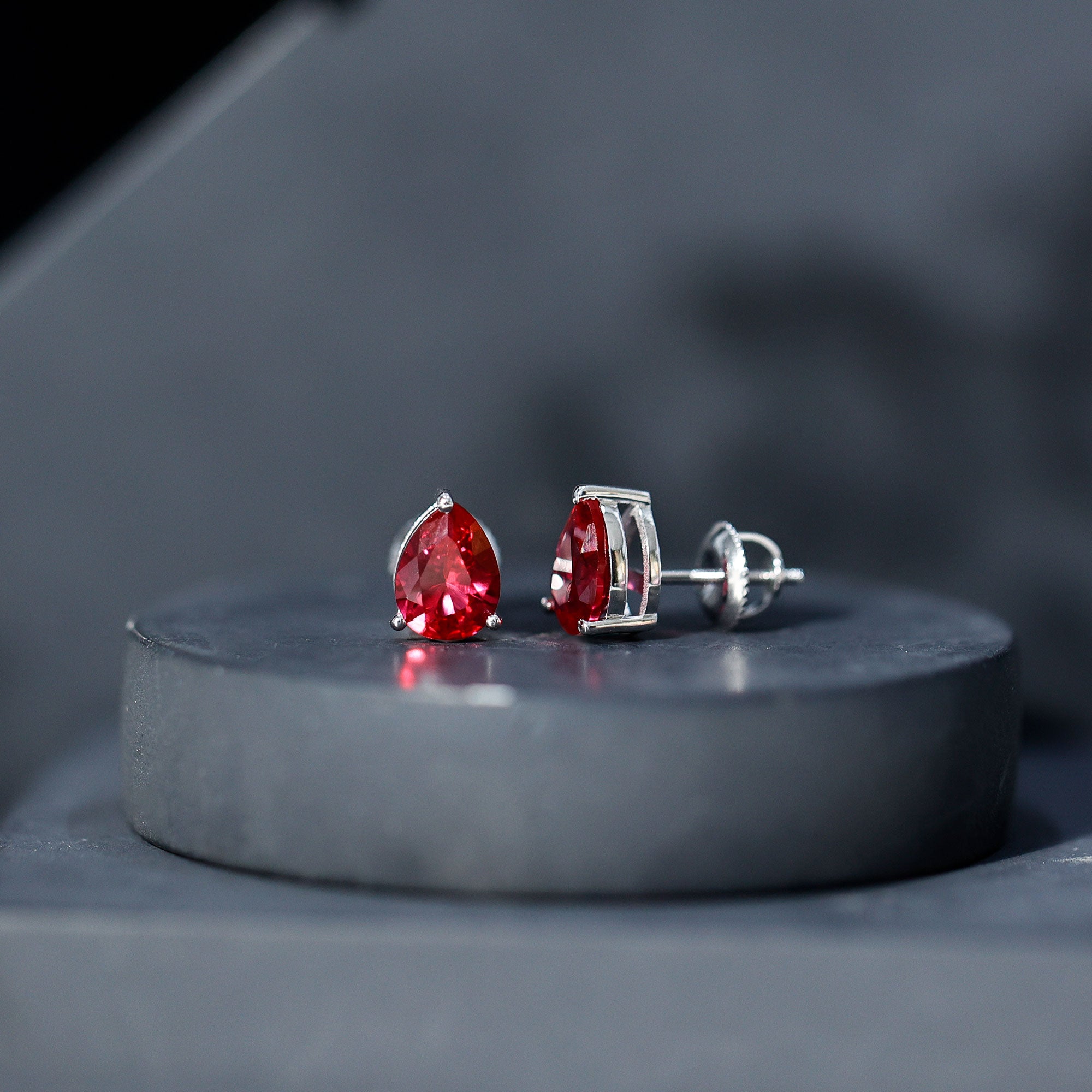2 Carat Lab Created Ruby Teardrop Stud Earrings for Women AAAA - Rosec Jewels