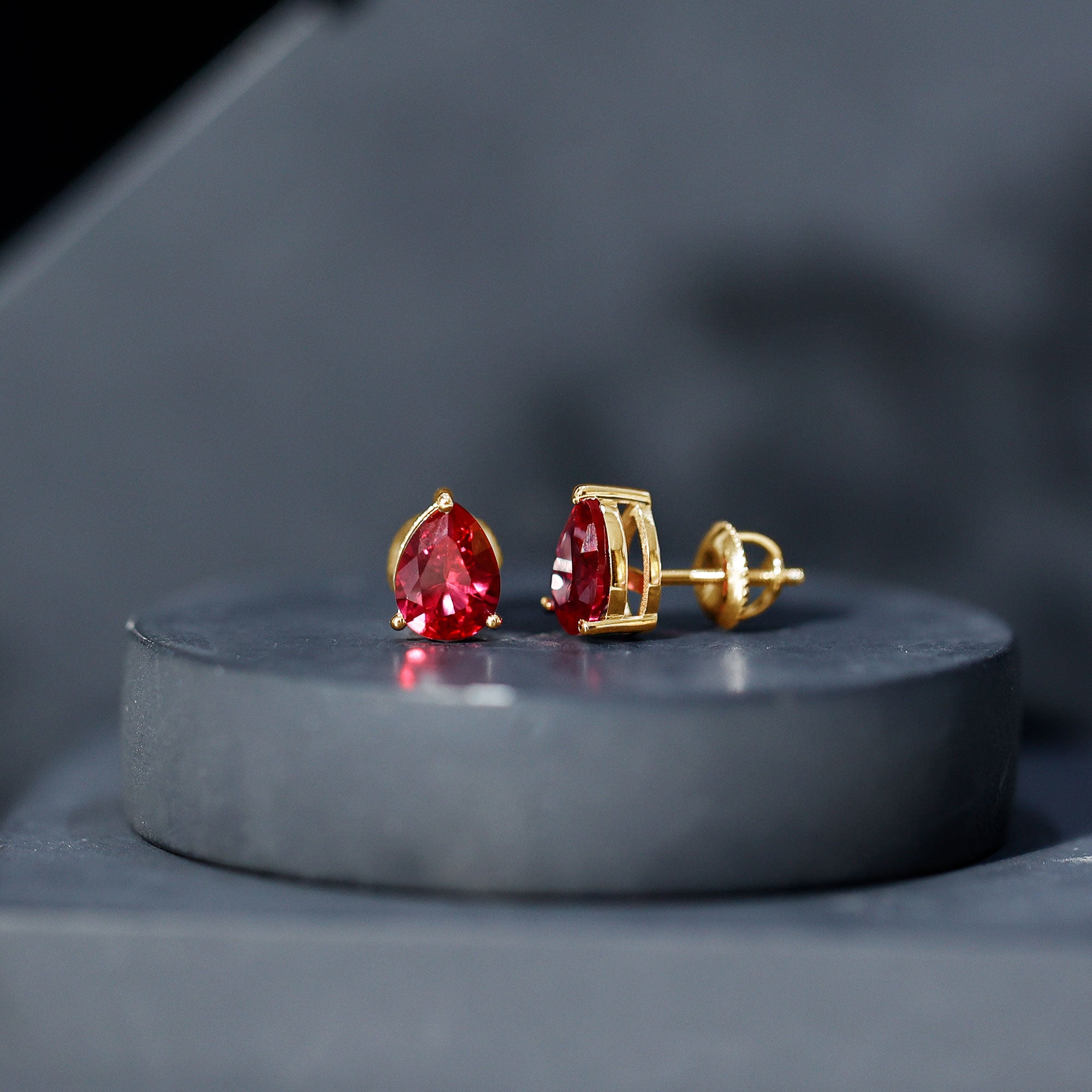 2 Carat Lab Created Ruby Teardrop Stud Earrings for Women AAAA - Rosec Jewels