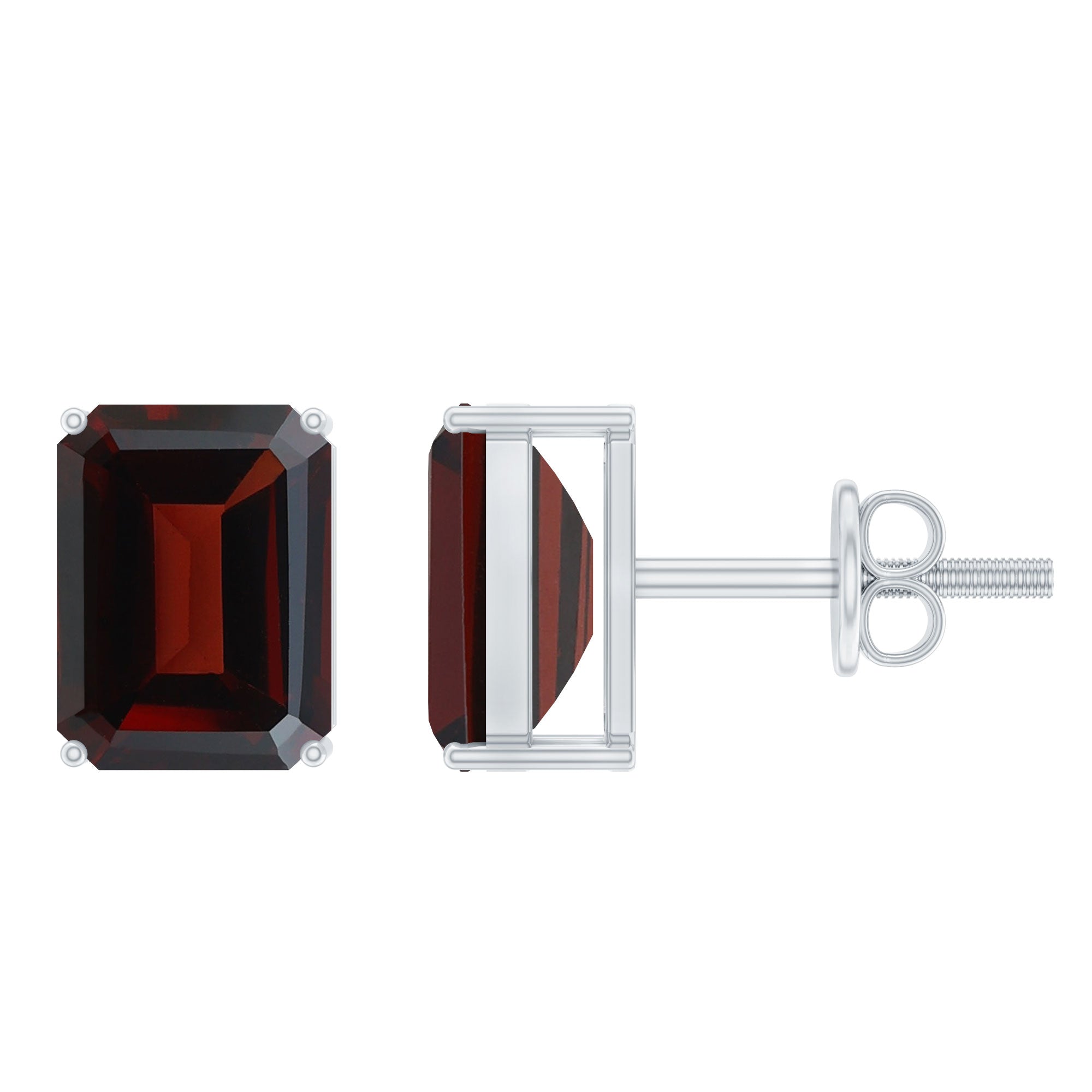 Real 4.32 Carat Emerald Cut Garnet Stud Earrings with Screw on Backs AAA - Rosec Jewels