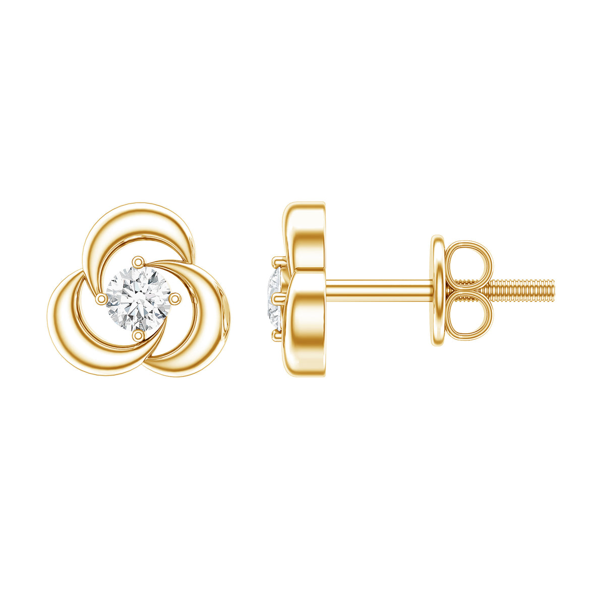 Diamond Swirl Stud Earring with Screw Back Natural - ( HI-SI ) - Rosec Jewels