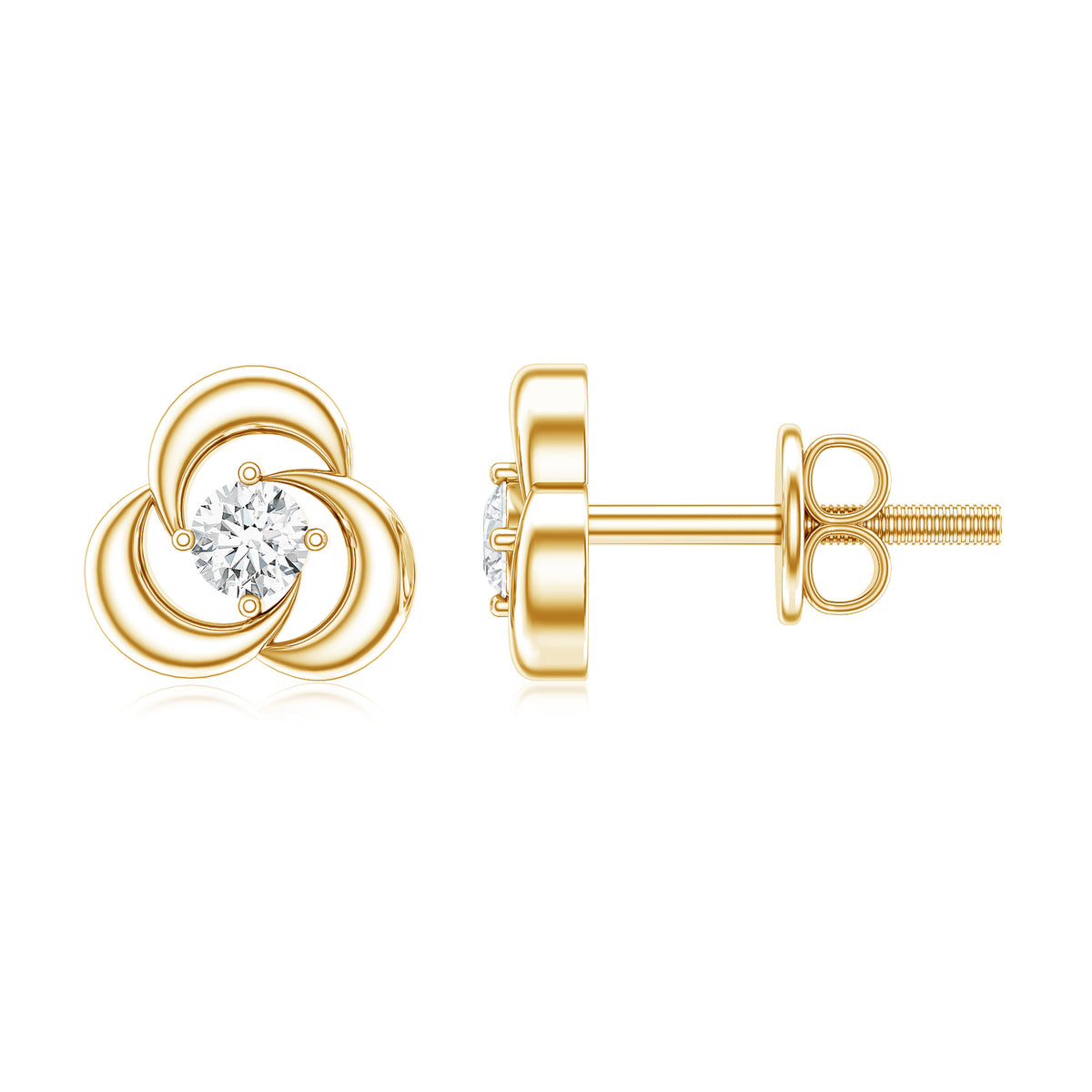 Diamond Swirl Stud Earring with Screw Back Natural - ( HI-SI ) - Rosec Jewels