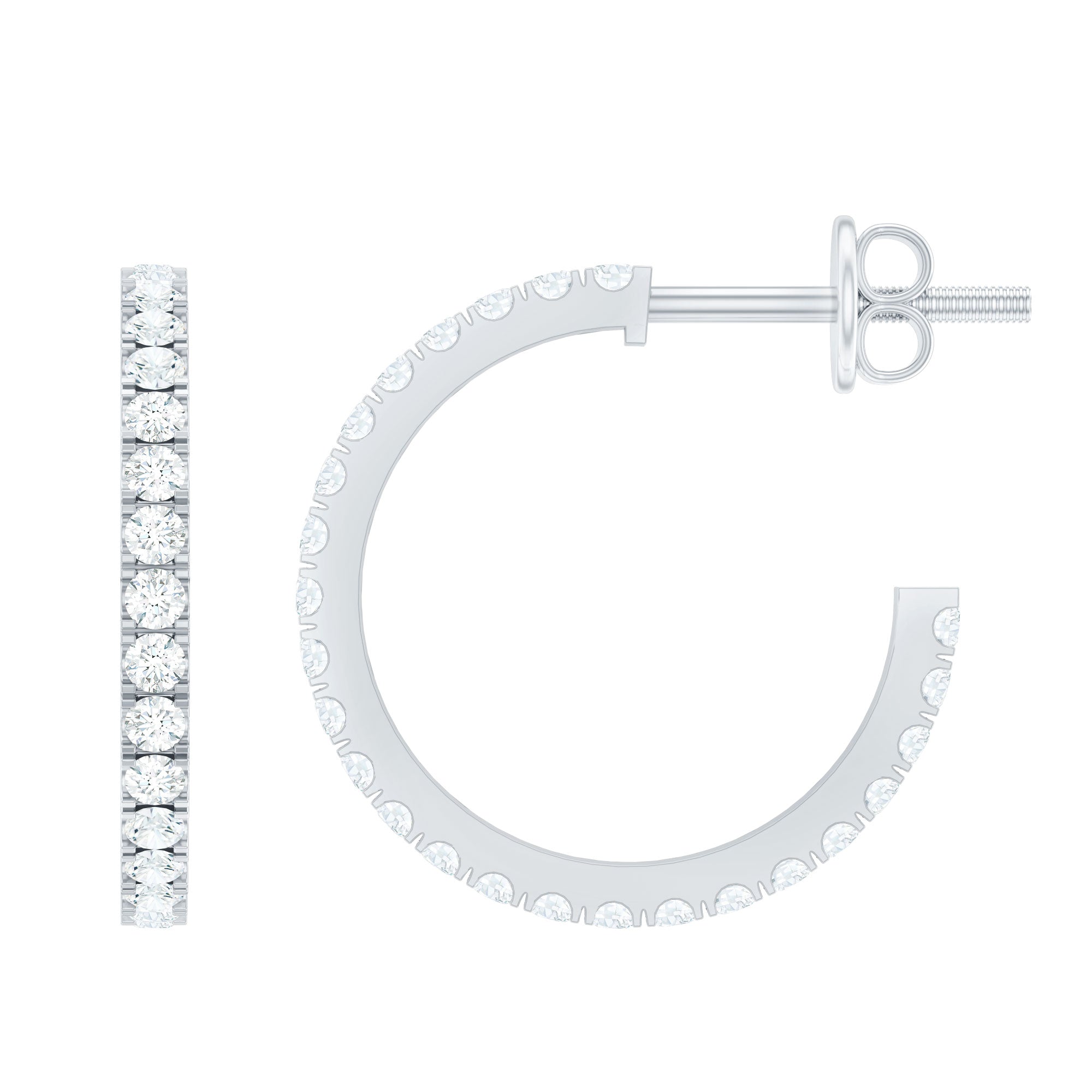 Round Shaped Diamond Hoop Earrings Natural - ( HI-SI ) - Rosec Jewels