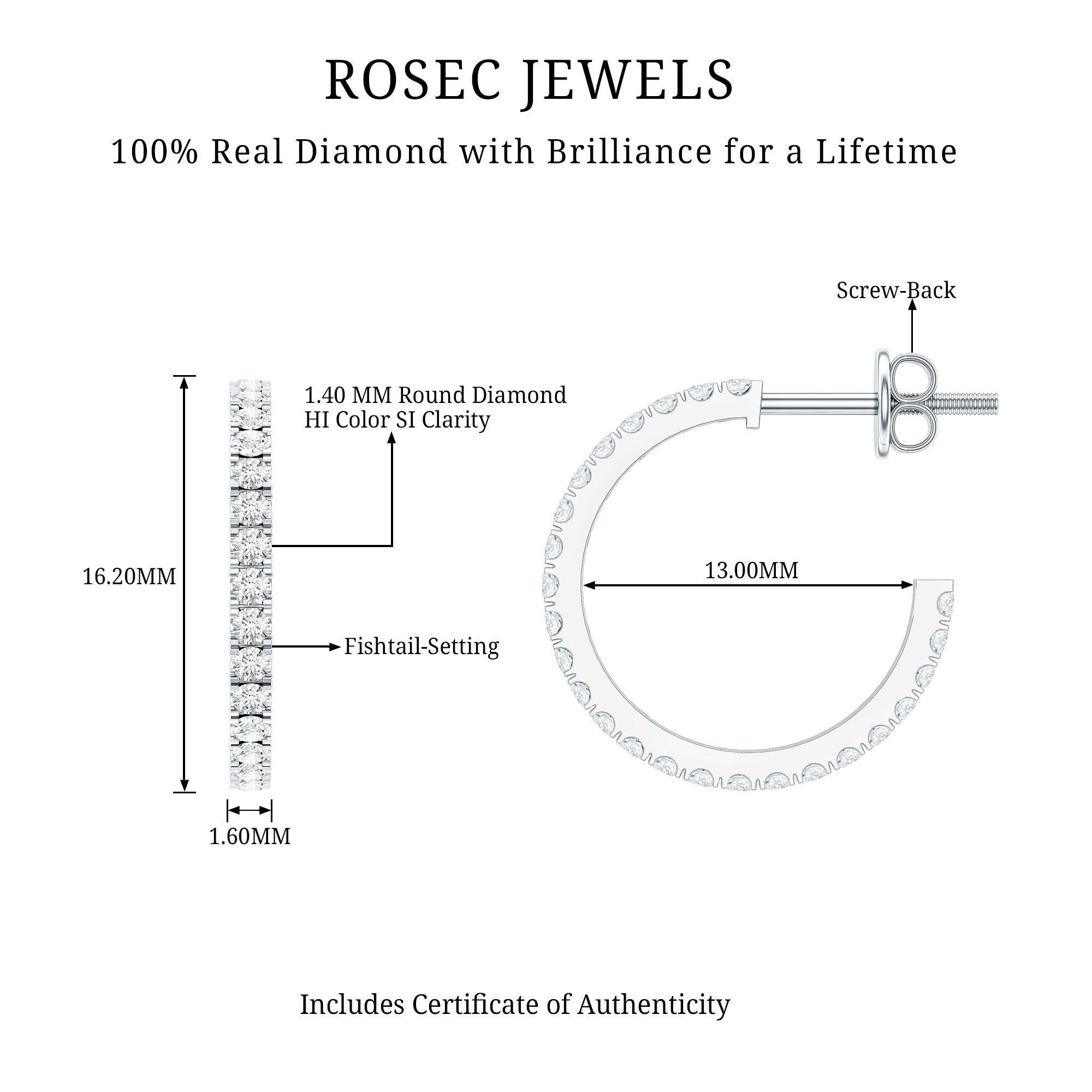 Round Shaped Diamond Hoop Earrings Natural - ( HI-SI ) - Rosec Jewels