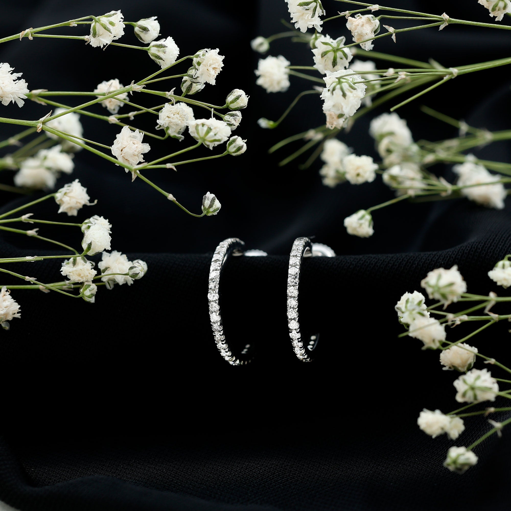 Round Shaped Diamond Hoop Earrings Natural - ( HI-SI ) - Rosec Jewels