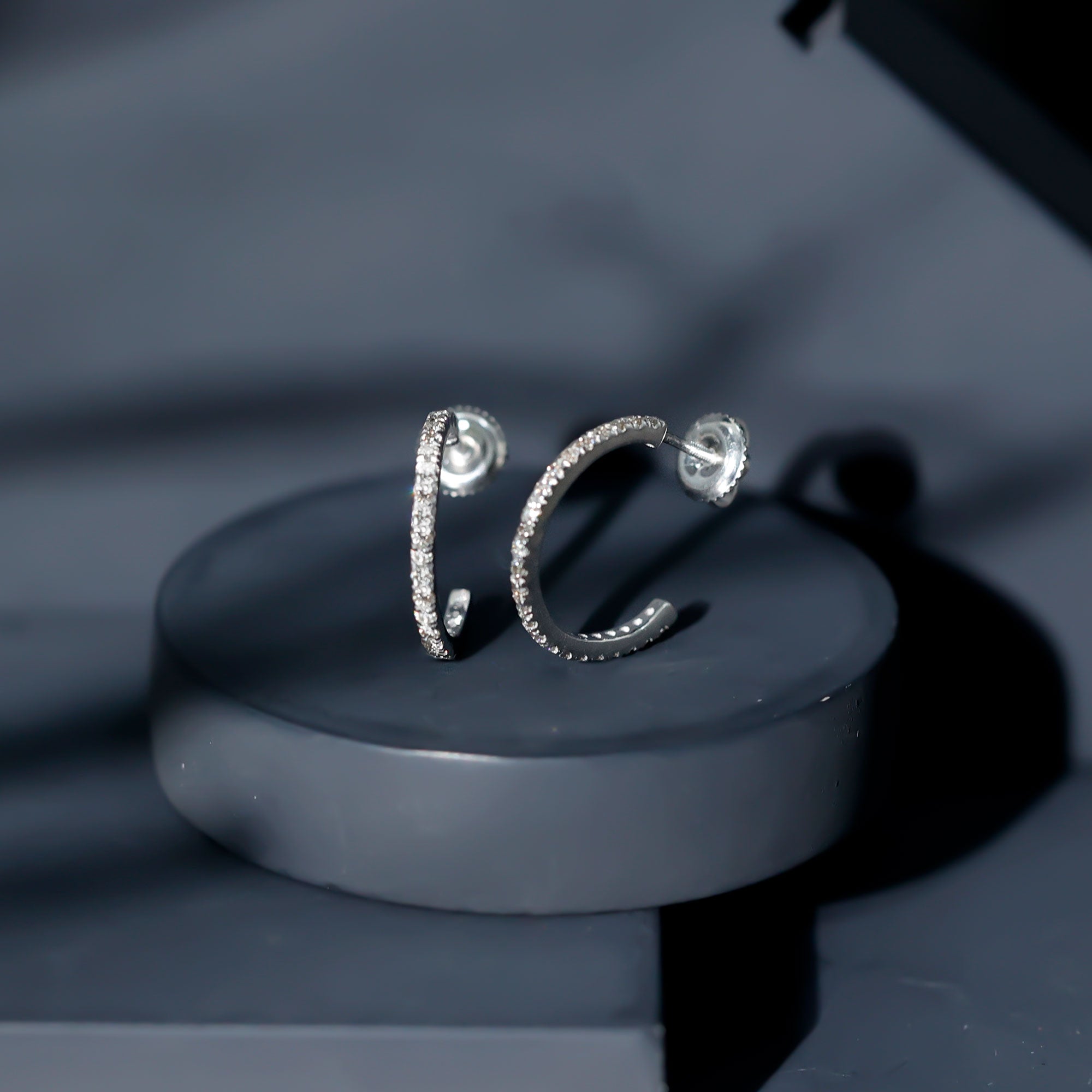 Round Shaped Diamond Hoop Earrings Natural - ( HI-SI ) - Rosec Jewels