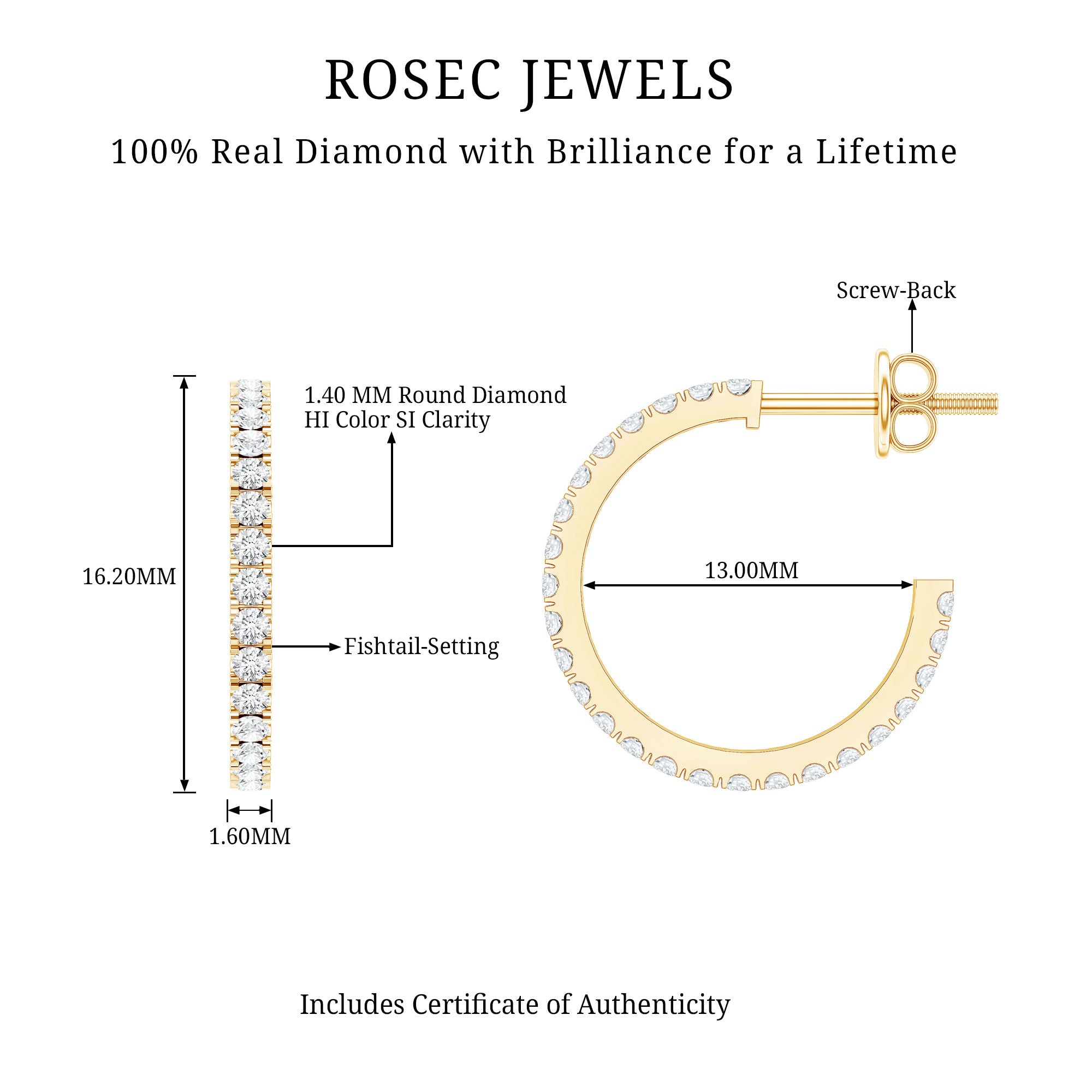 Round Shaped Diamond Hoop Earrings Natural - ( HI-SI ) - Rosec Jewels