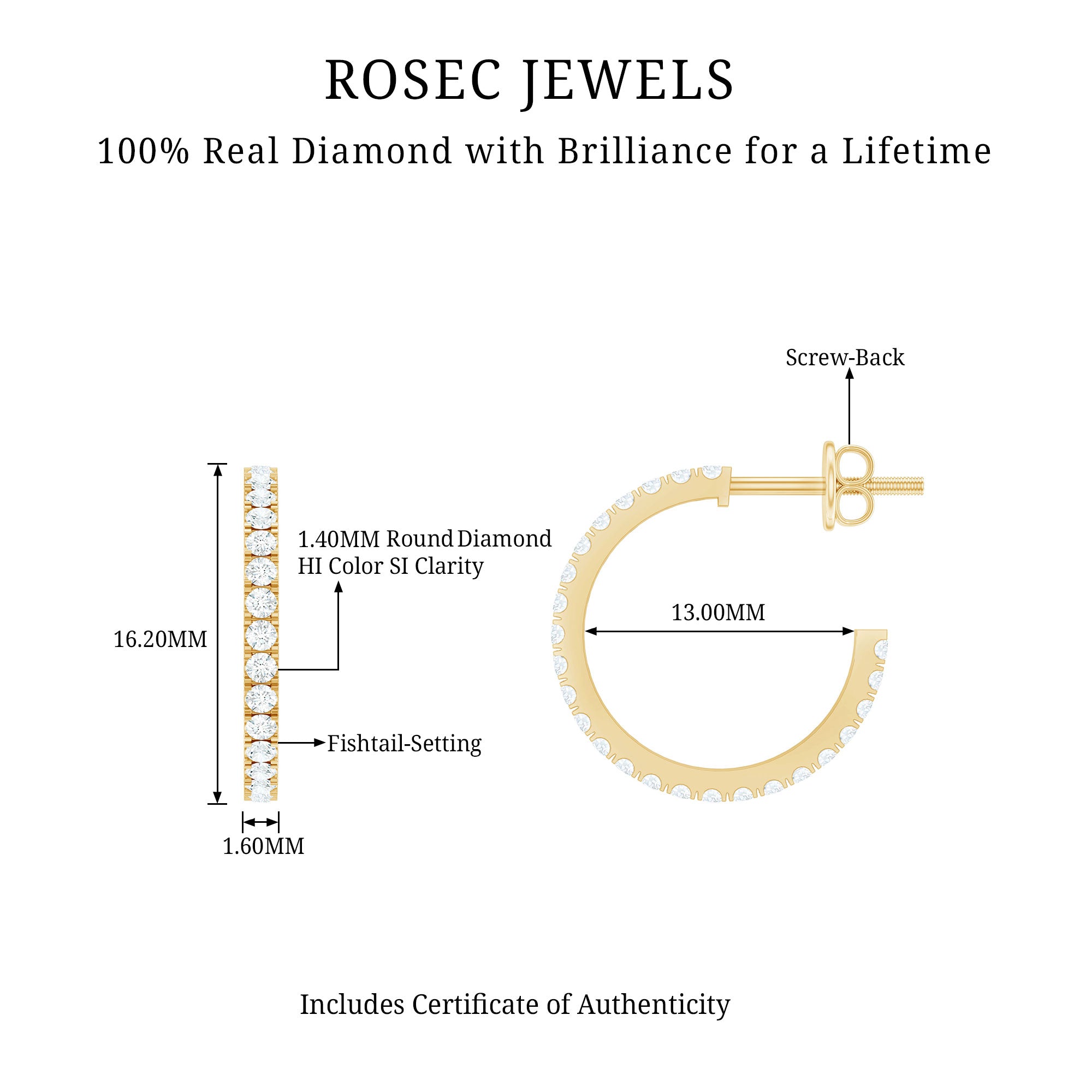 Round Shaped Diamond Hoop Earrings Natural - ( HI-SI ) - Rosec Jewels