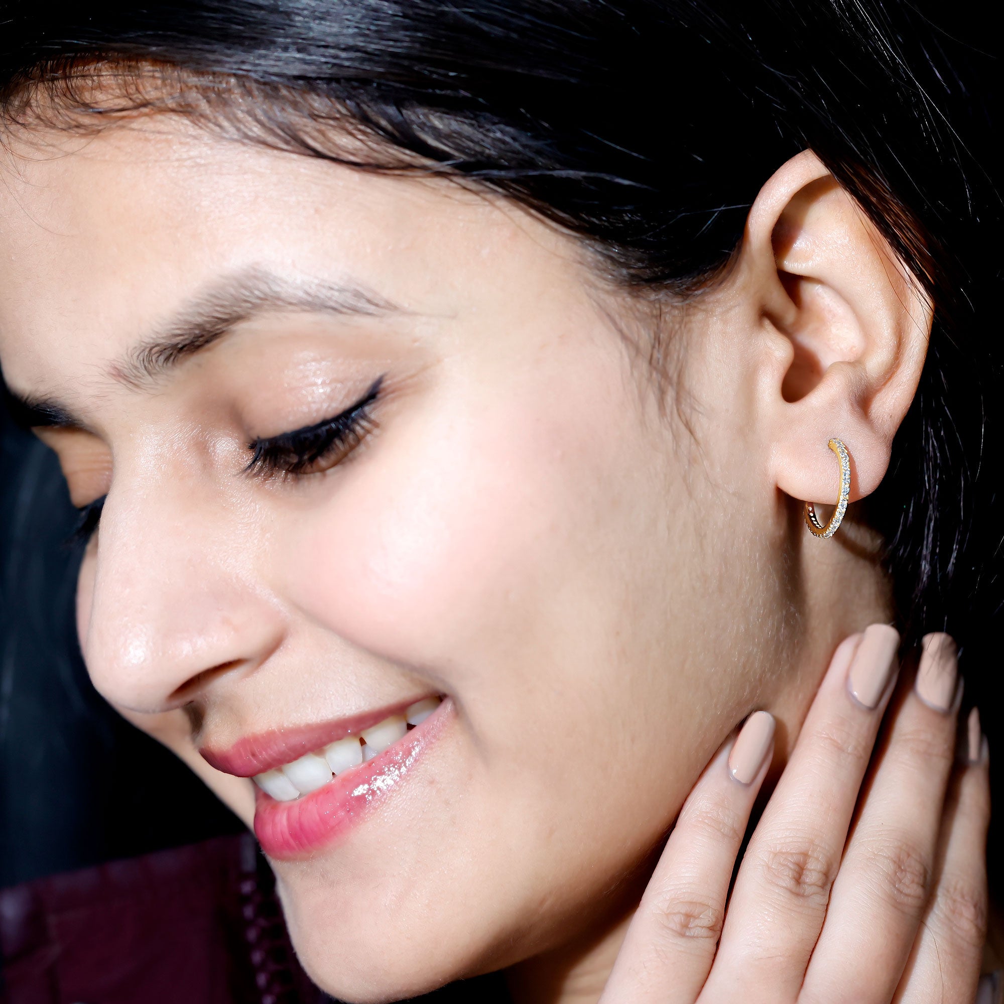 Round Shaped Diamond Hoop Earrings Natural - ( HI-SI ) - Rosec Jewels