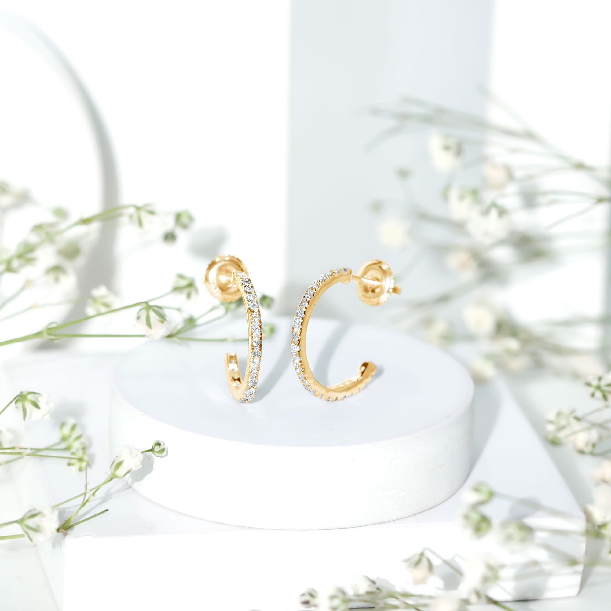 Round Shaped Diamond Hoop Earrings Natural - ( HI-SI ) - Rosec Jewels