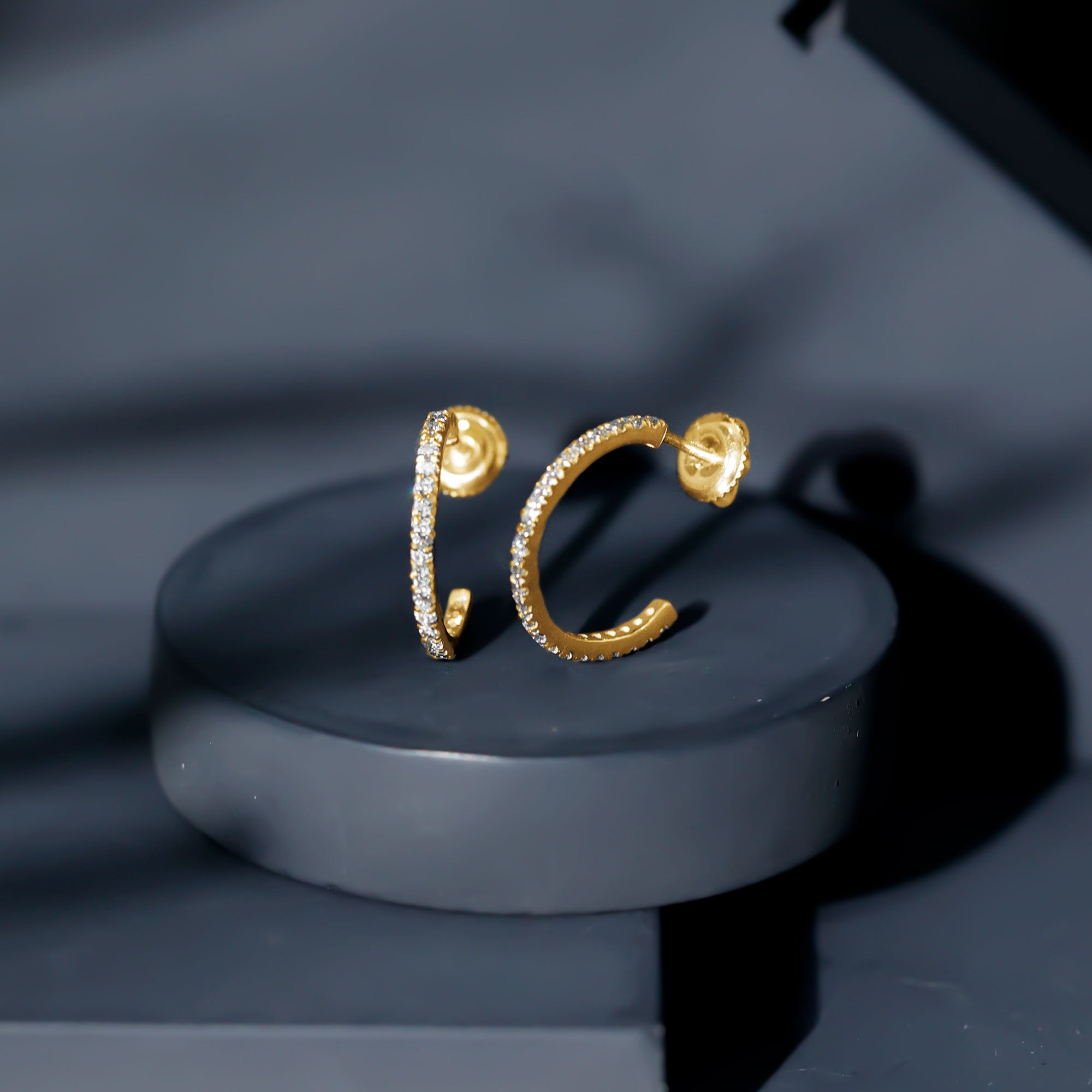 Round Shaped Diamond Hoop Earrings Natural - ( HI-SI ) - Rosec Jewels
