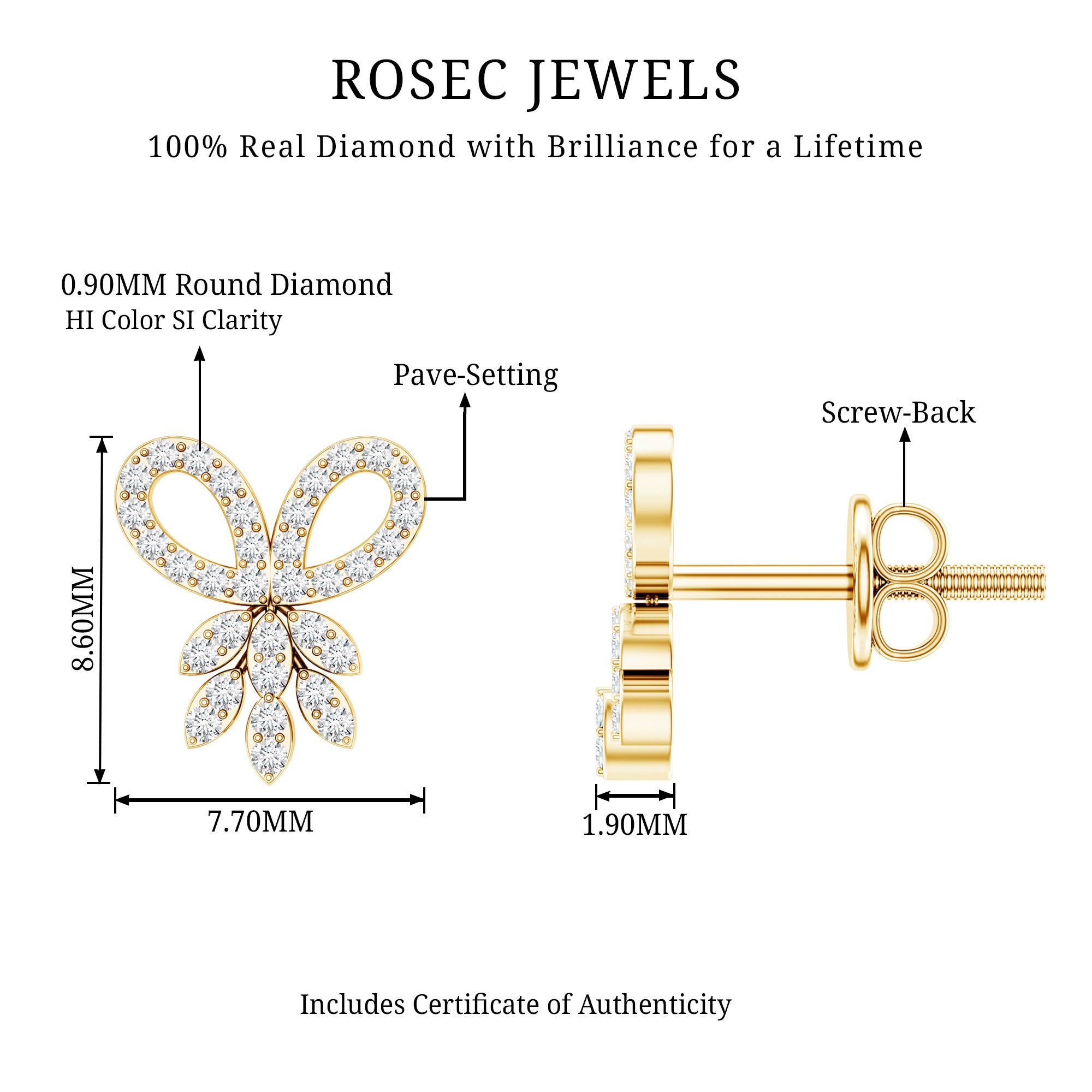 Certified Diamond Bow Earrings For Her Natural - ( HI-SI ) - Rosec Jewels