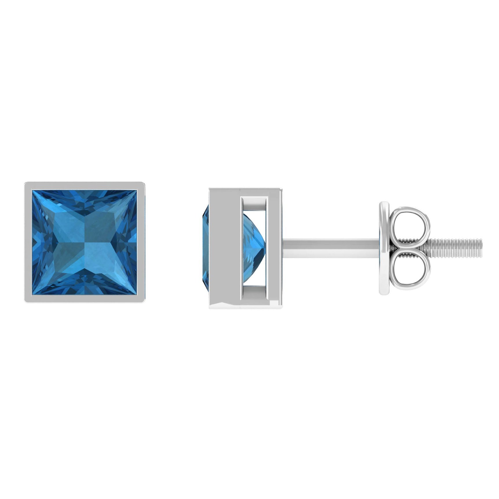 1 CT Princess Cut London Blue Topaz Solitaire Stud Earrings