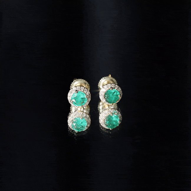 Halo Stud Earrings with Emerald and Diamond AAA - Rosec Jewels
