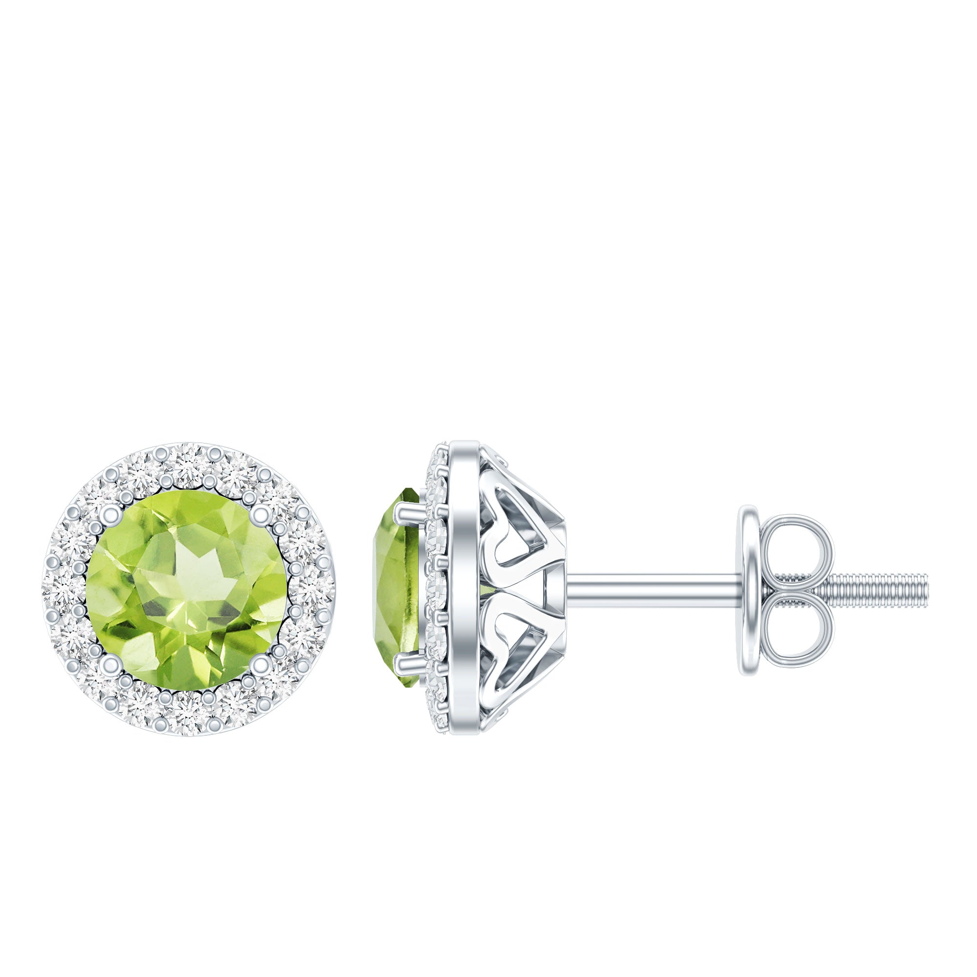 Classic Peridot and Diamond Stud Earrings For Women AAA - Rosec Jewels