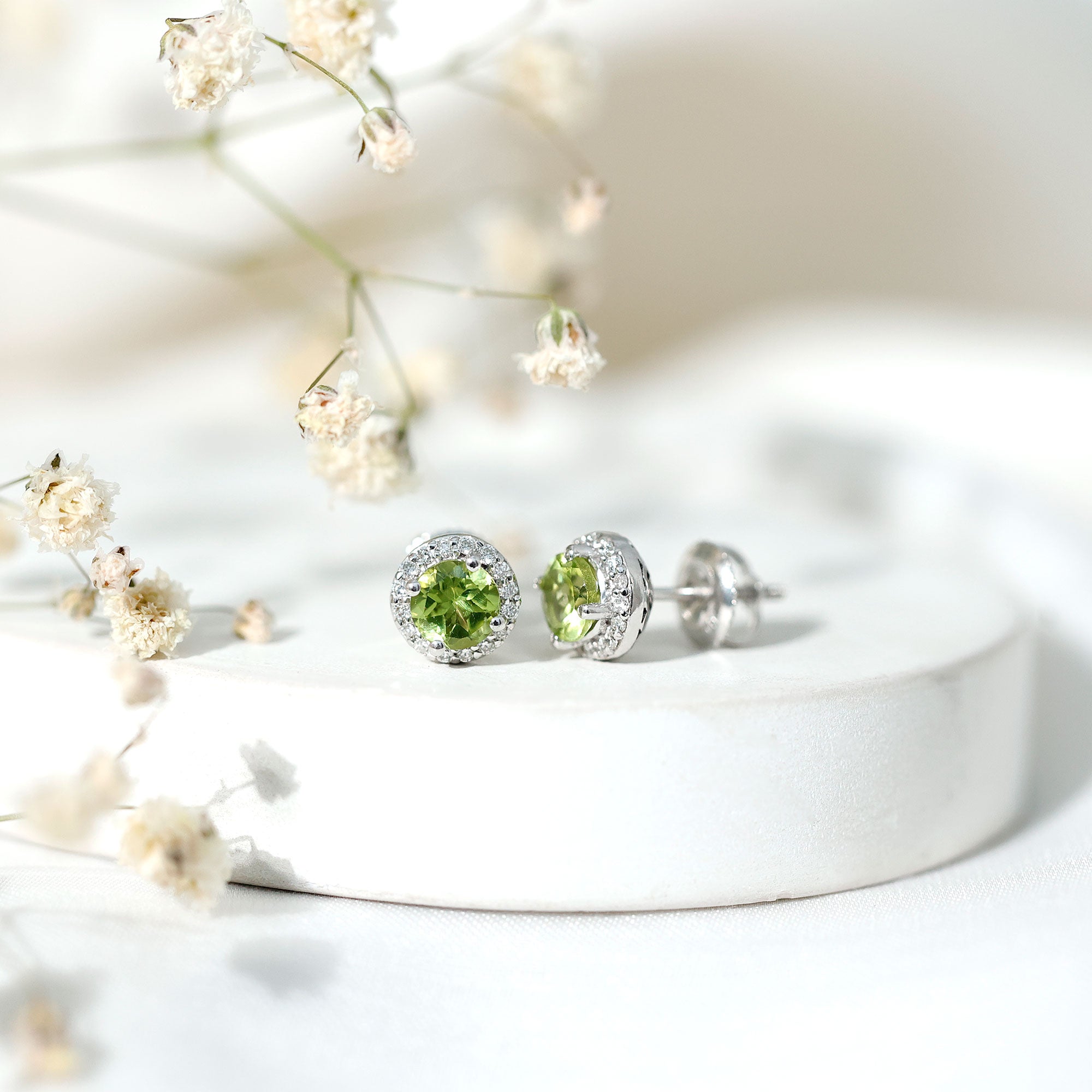 Classic Peridot and Diamond Stud Earrings For Women AAA - Rosec Jewels