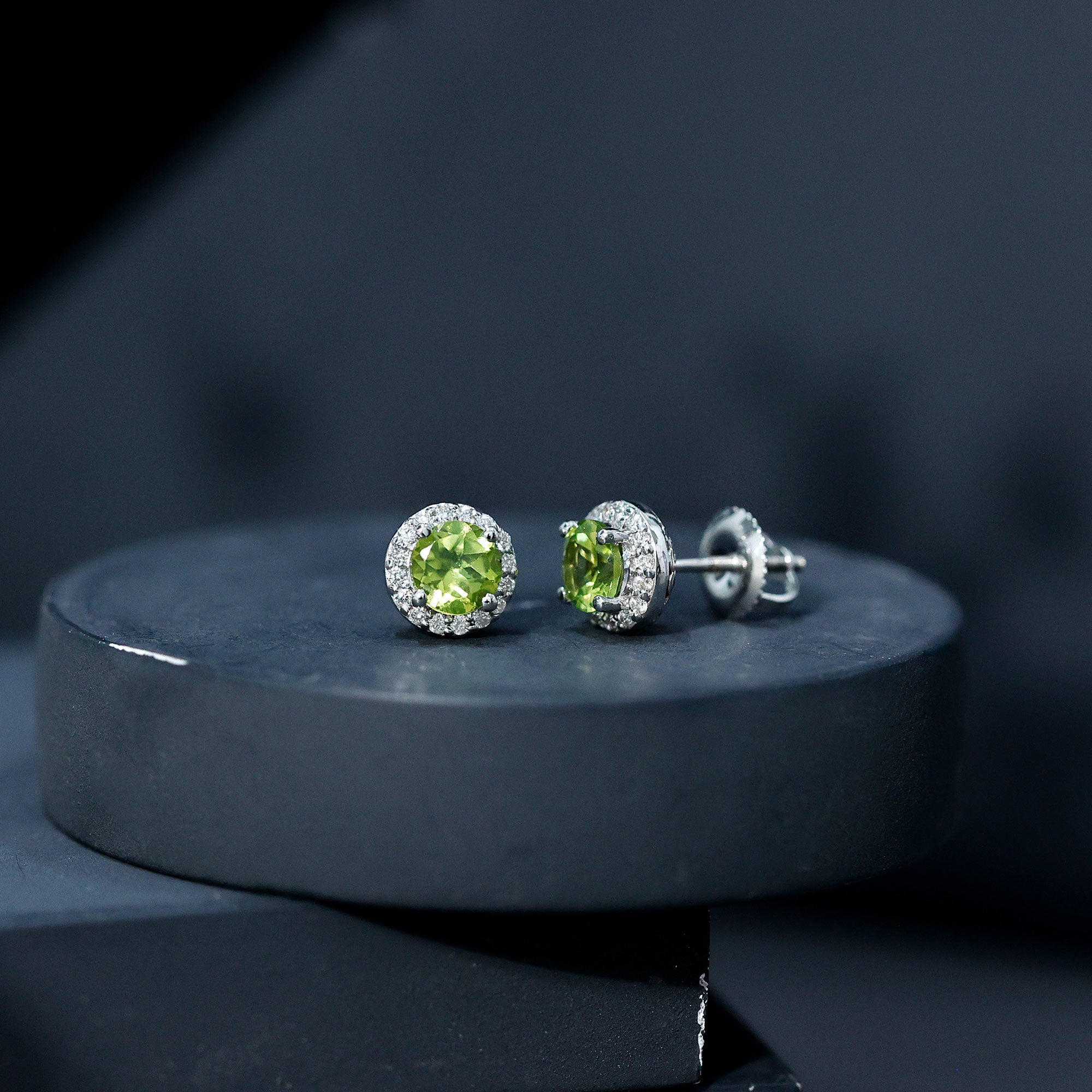 Classic Peridot and Diamond Stud Earrings For Women AAA - Rosec Jewels