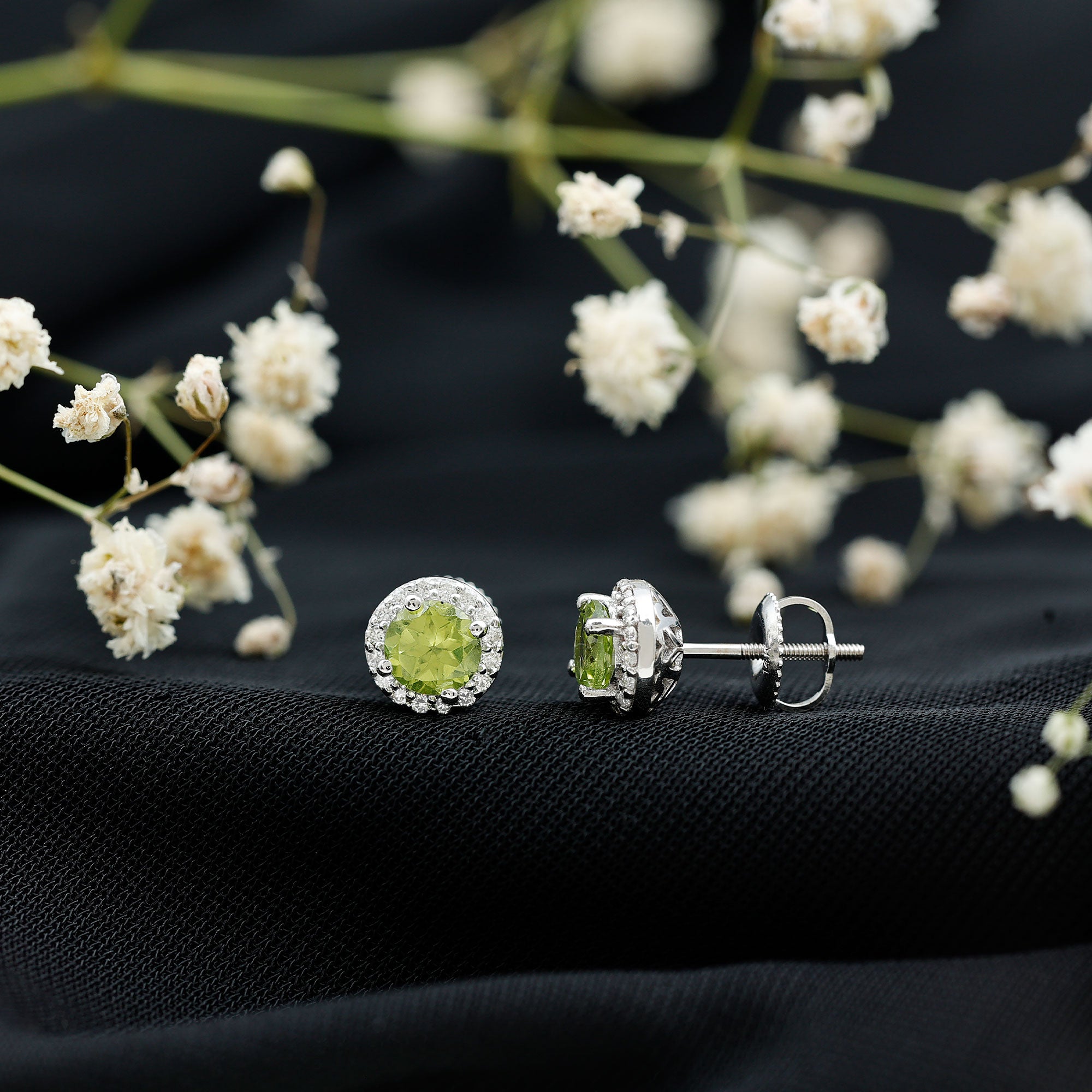 Classic Peridot and Diamond Stud Earrings For Women AAA - Rosec Jewels