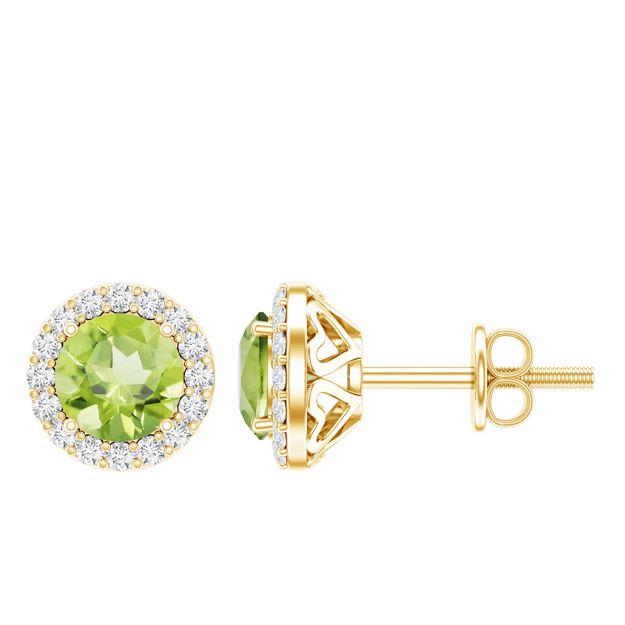 Classic Peridot and Diamond Stud Earrings For Women AAA - Rosec Jewels