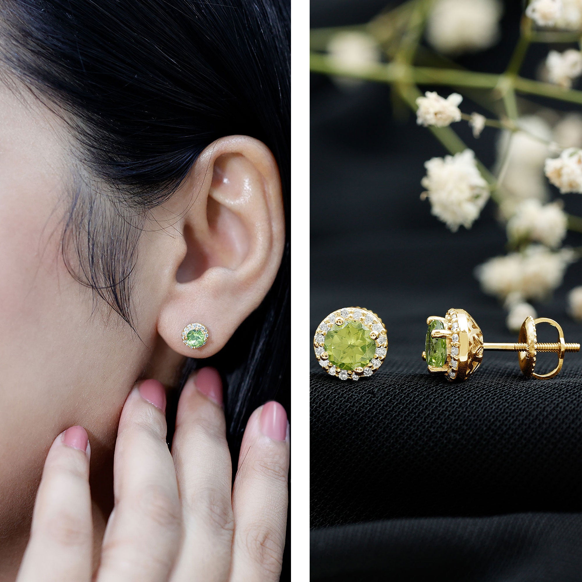 Classic Peridot and Diamond Stud Earrings For Women AAA - Rosec Jewels