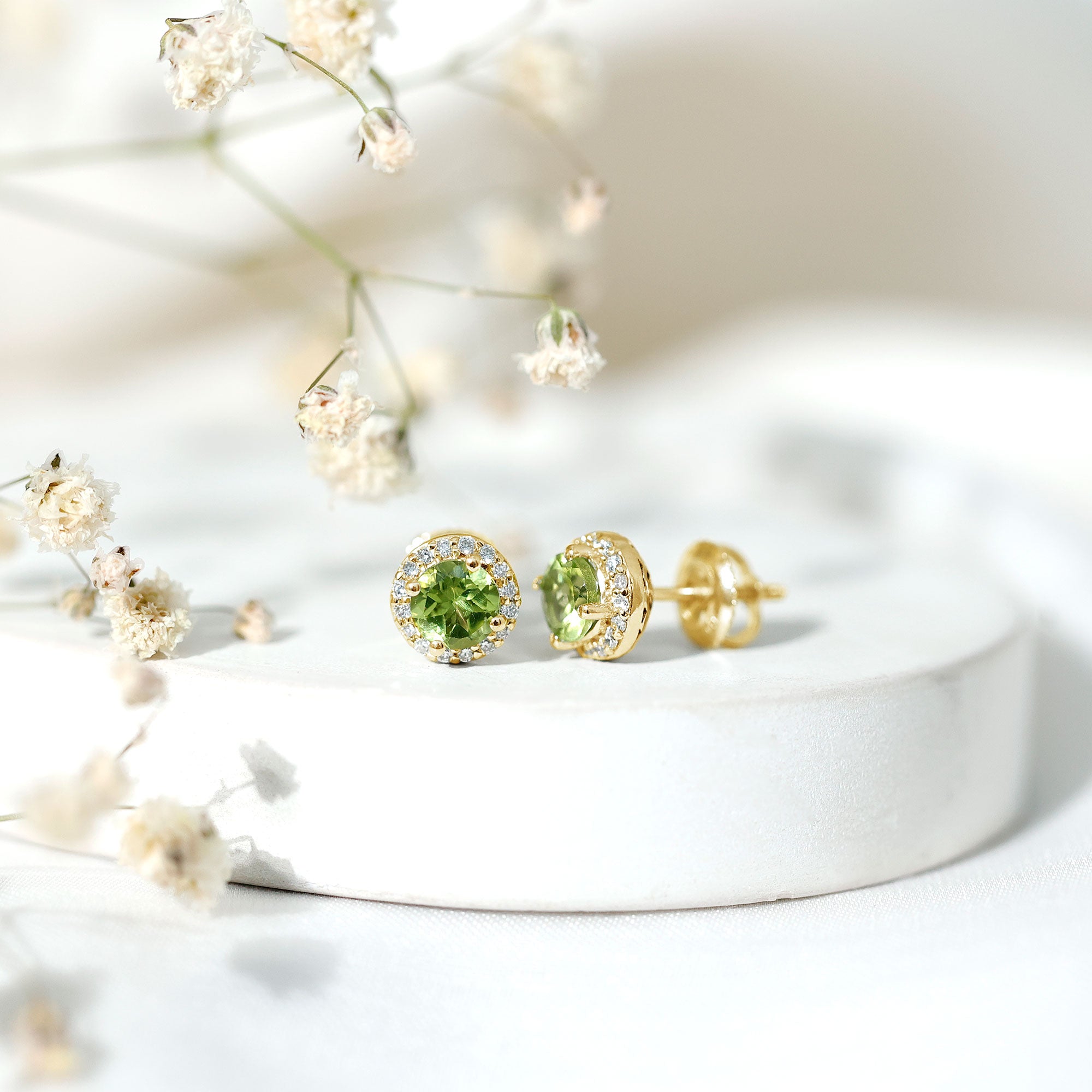 Classic Peridot and Diamond Stud Earrings For Women AAA - Rosec Jewels