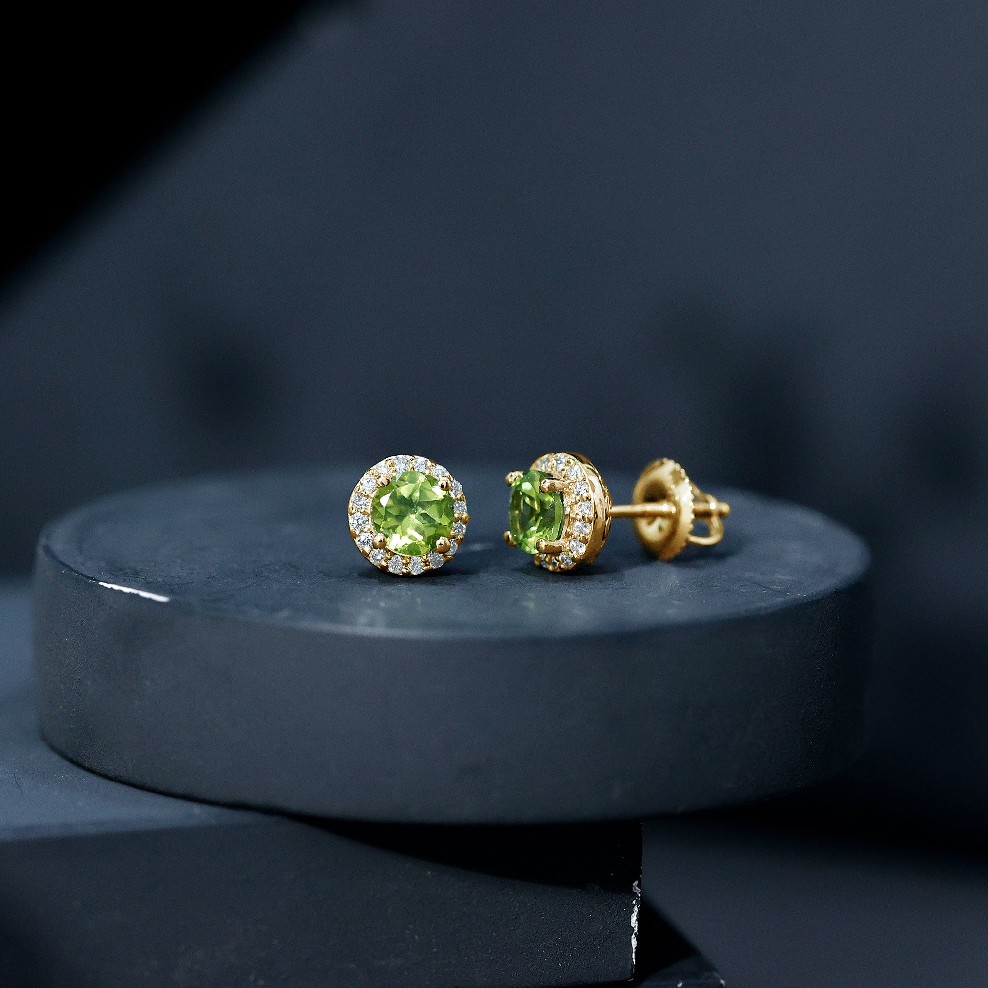 Classic Peridot and Diamond Stud Earrings For Women AAA - Rosec Jewels