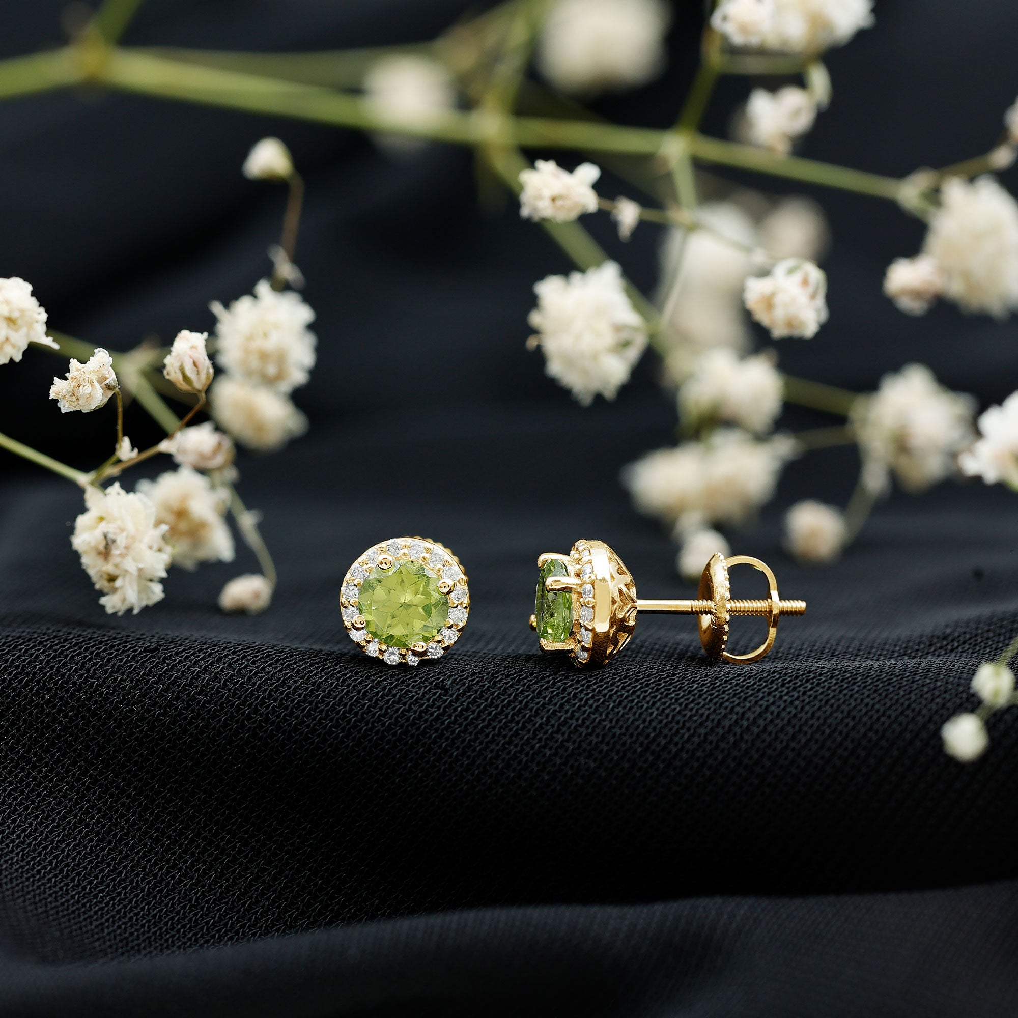 Classic Peridot and Diamond Stud Earrings For Women AAA - Rosec Jewels