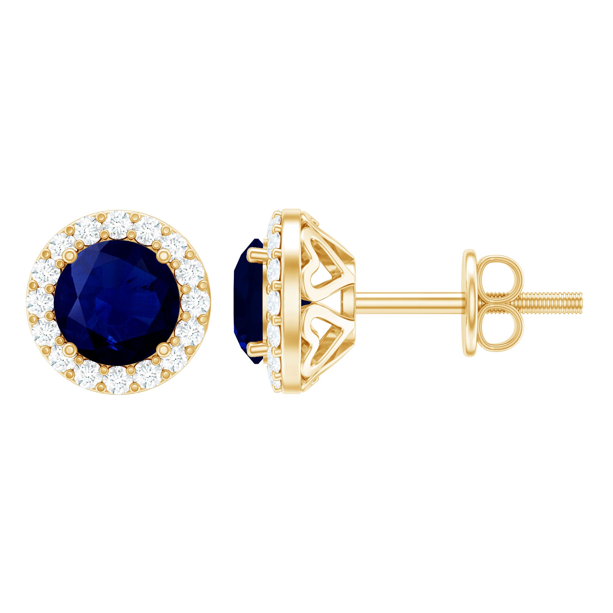 Real 1.9 Carat Blue Sapphire and Diamond Halo Stud Earrings AAA - Rosec Jewels