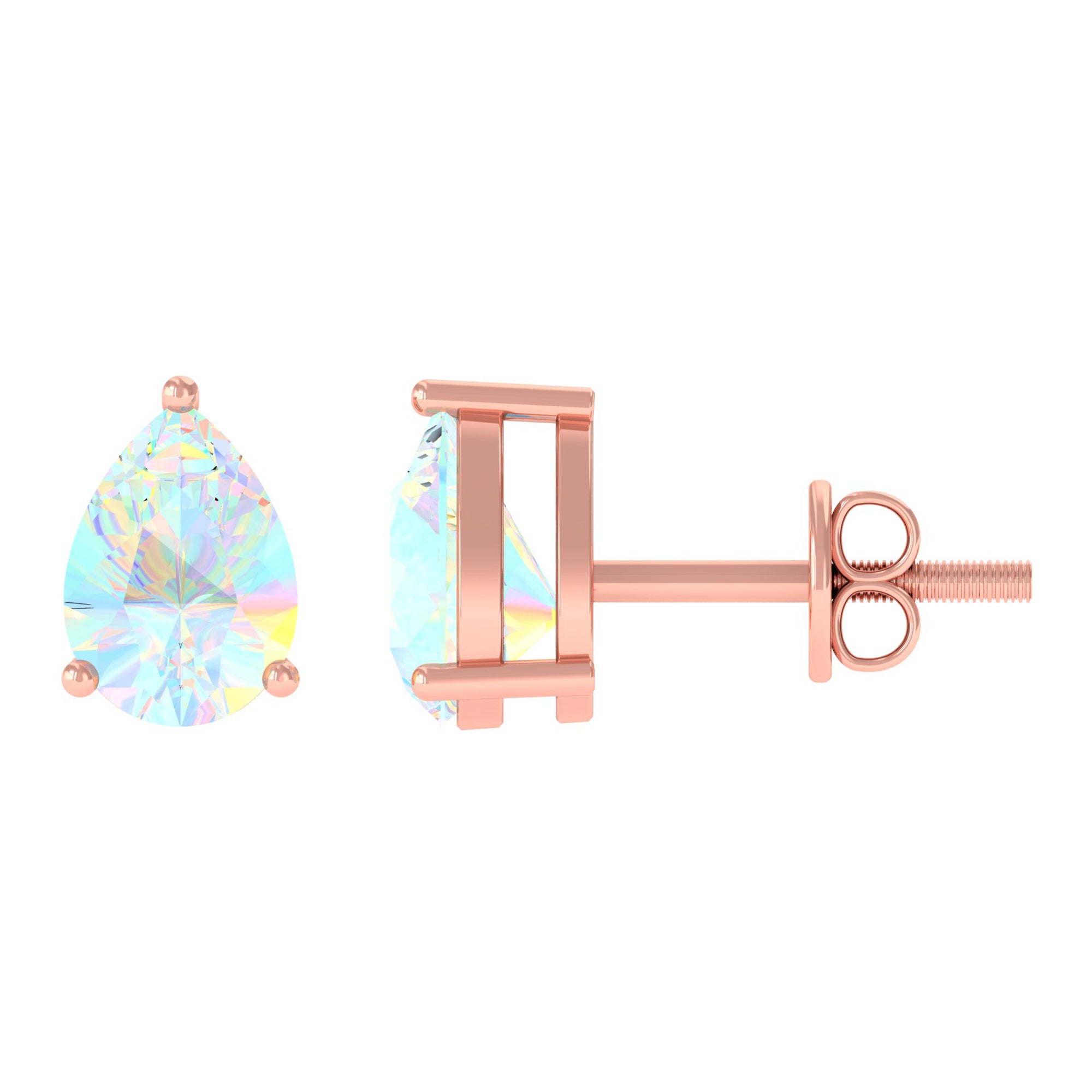 Pear Cut Ethiopian Opal Solitaire Stud Earrings in Gold AAA - Rosec Jewels