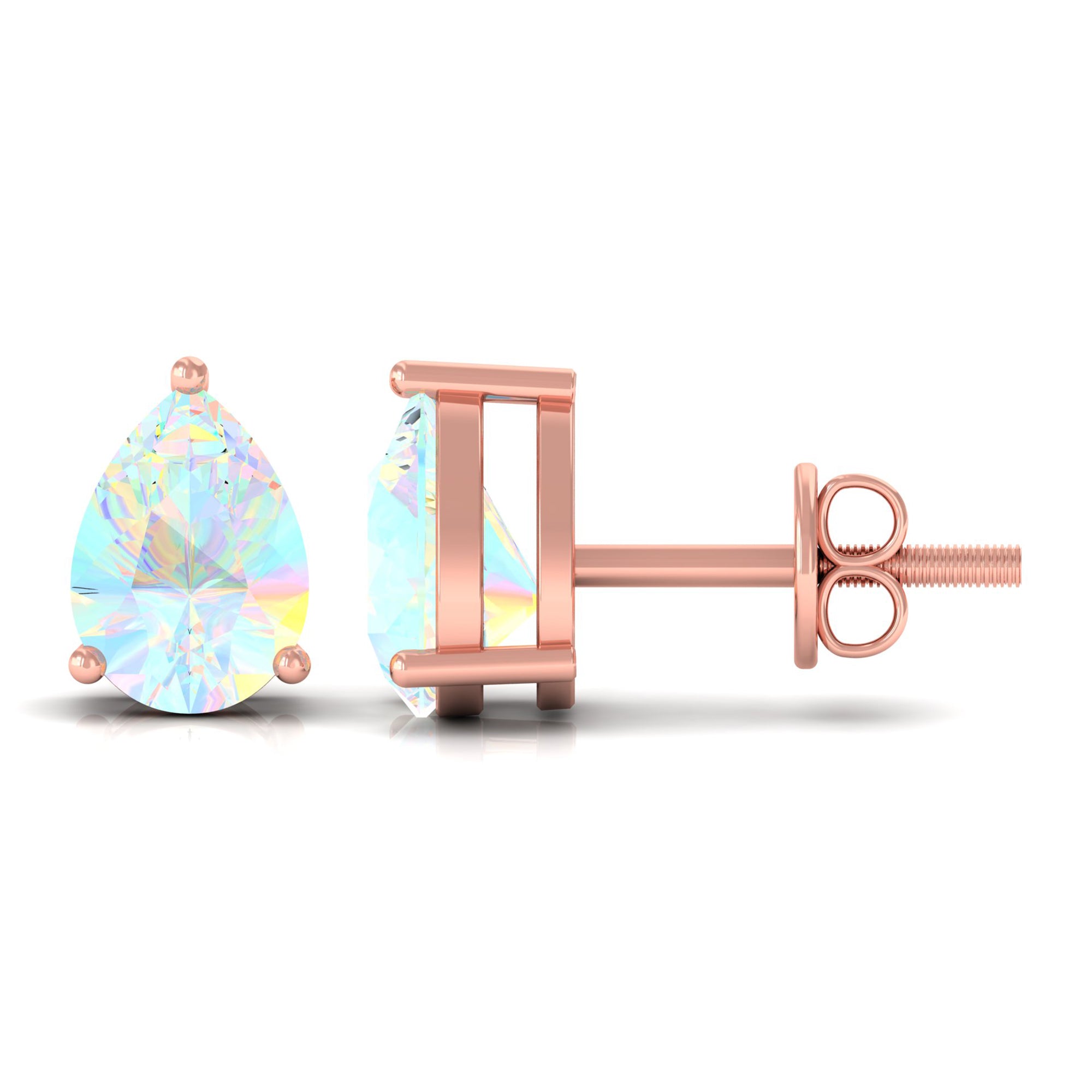 Pear Cut Ethiopian Opal Solitaire Stud Earrings in Gold AAA - Rosec Jewels