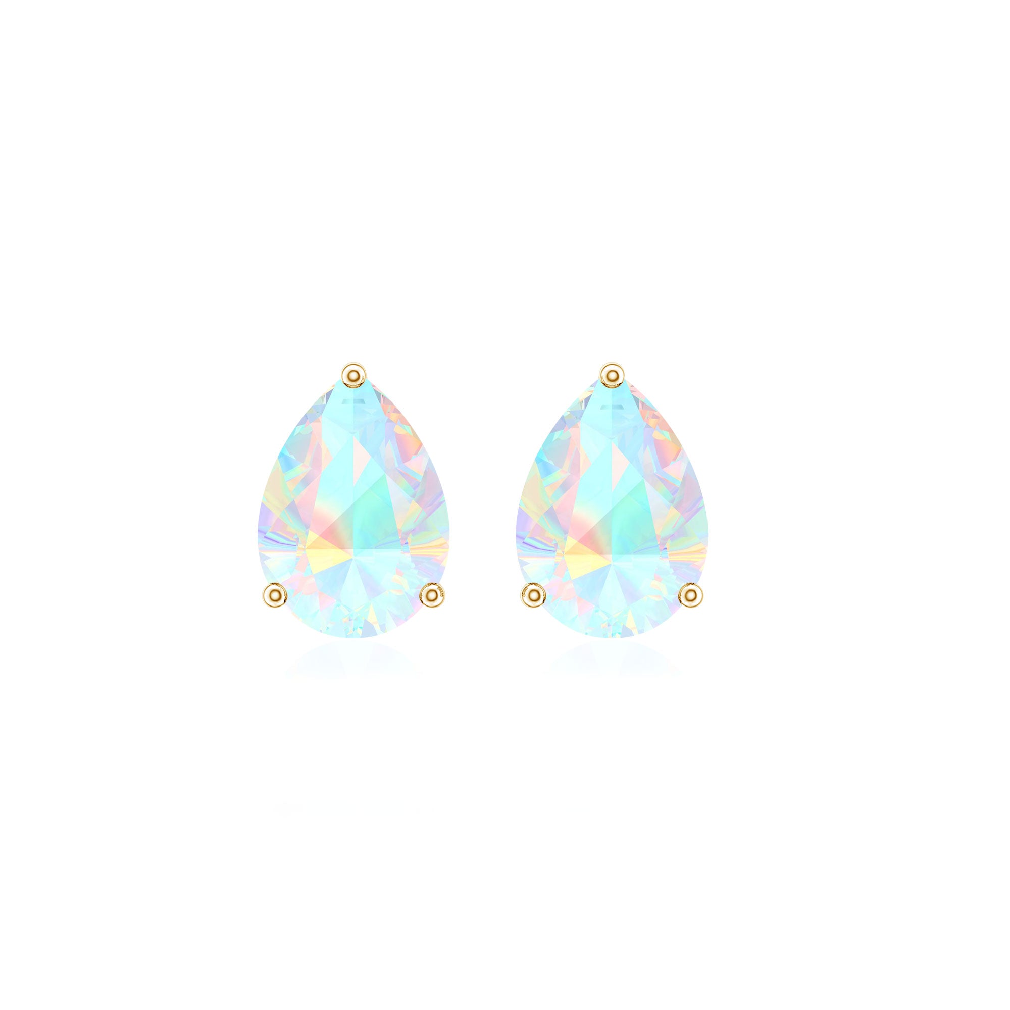 Pear Cut Ethiopian Opal Solitaire Stud Earrings in Gold AAA - Rosec Jewels
