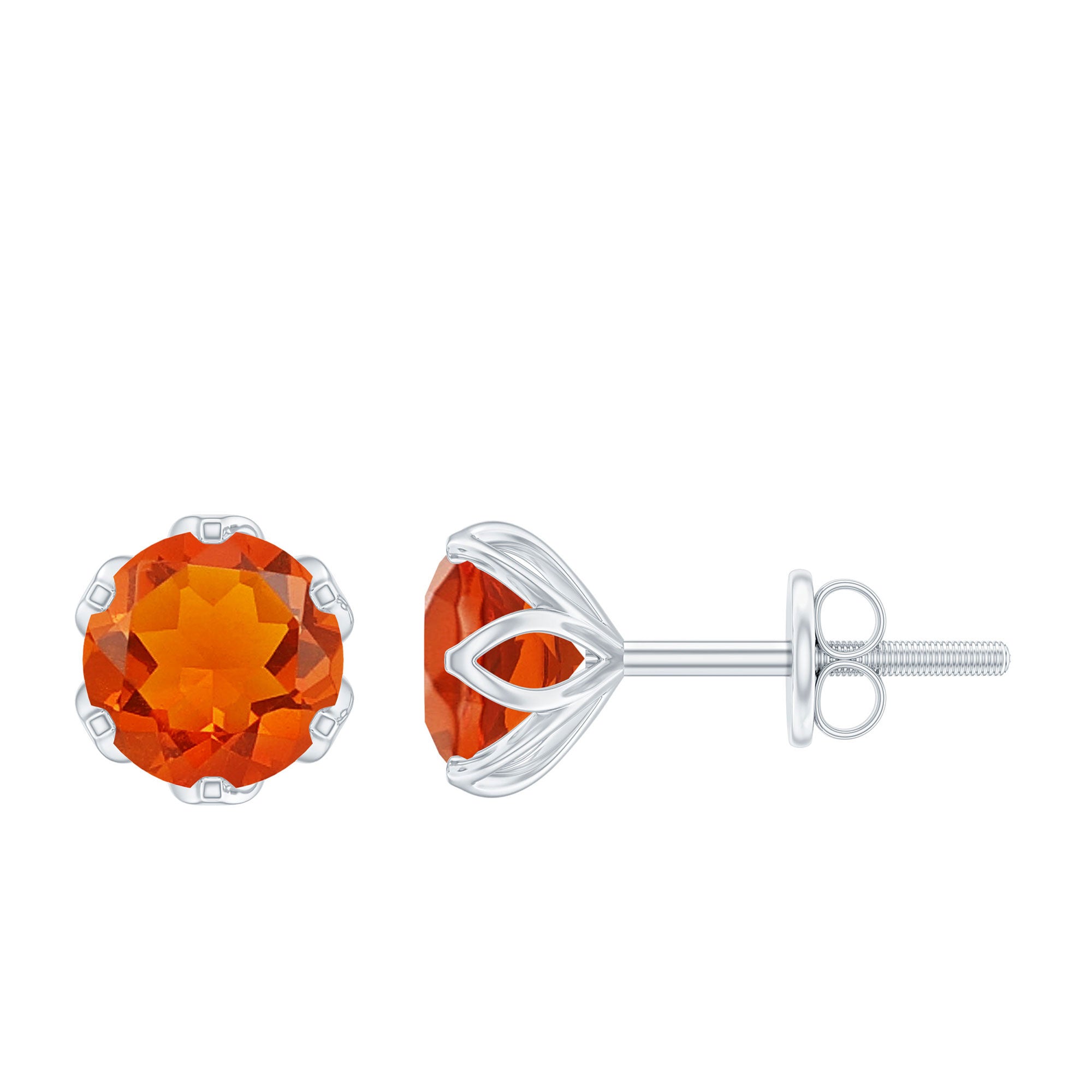 1.50 CT Lotus Basket Set Solitaire Fire Opal Stud Earrings