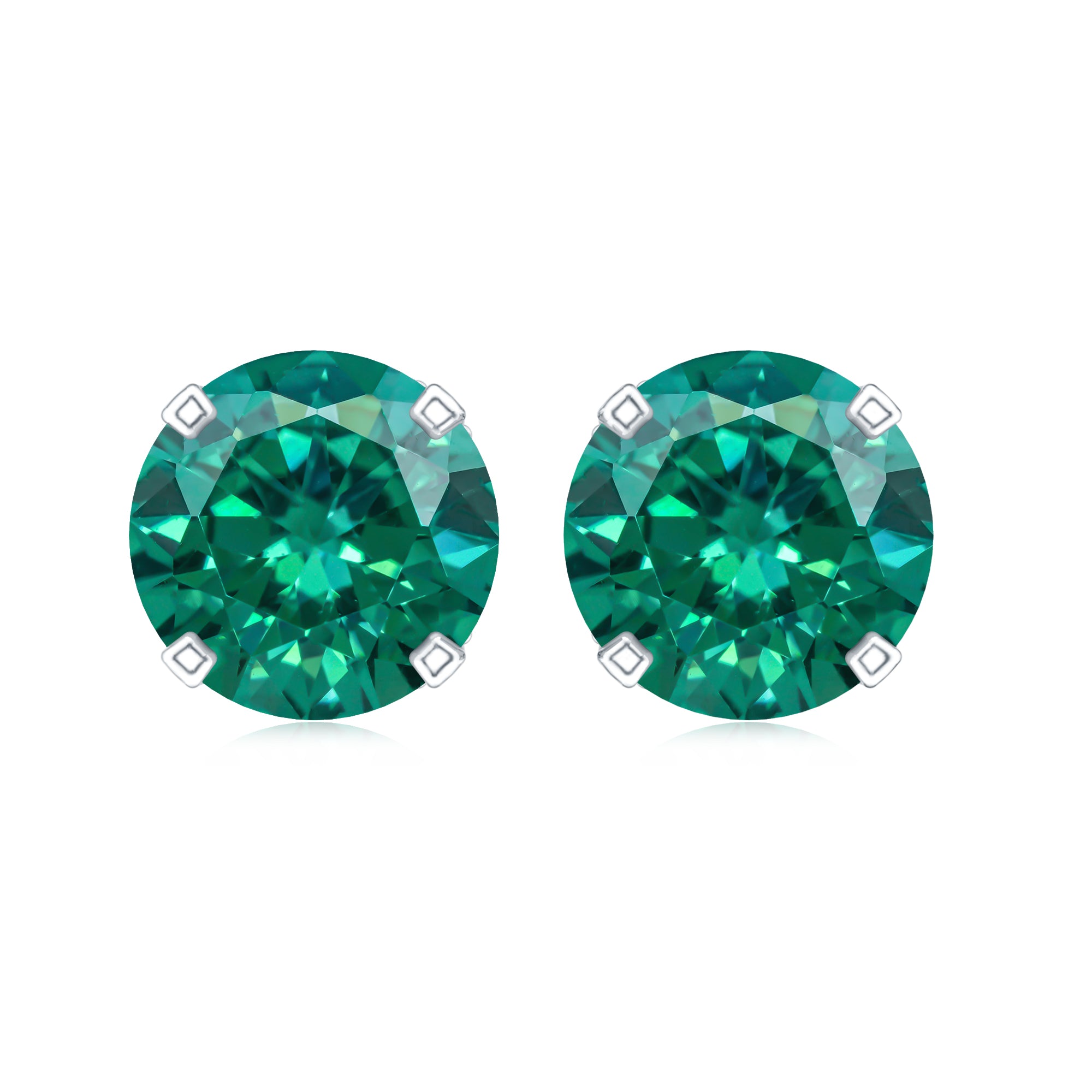 Round Lab Created Emerald Solitaire Stud Earrings with Diamonds AAAA - Rosec Jewels
