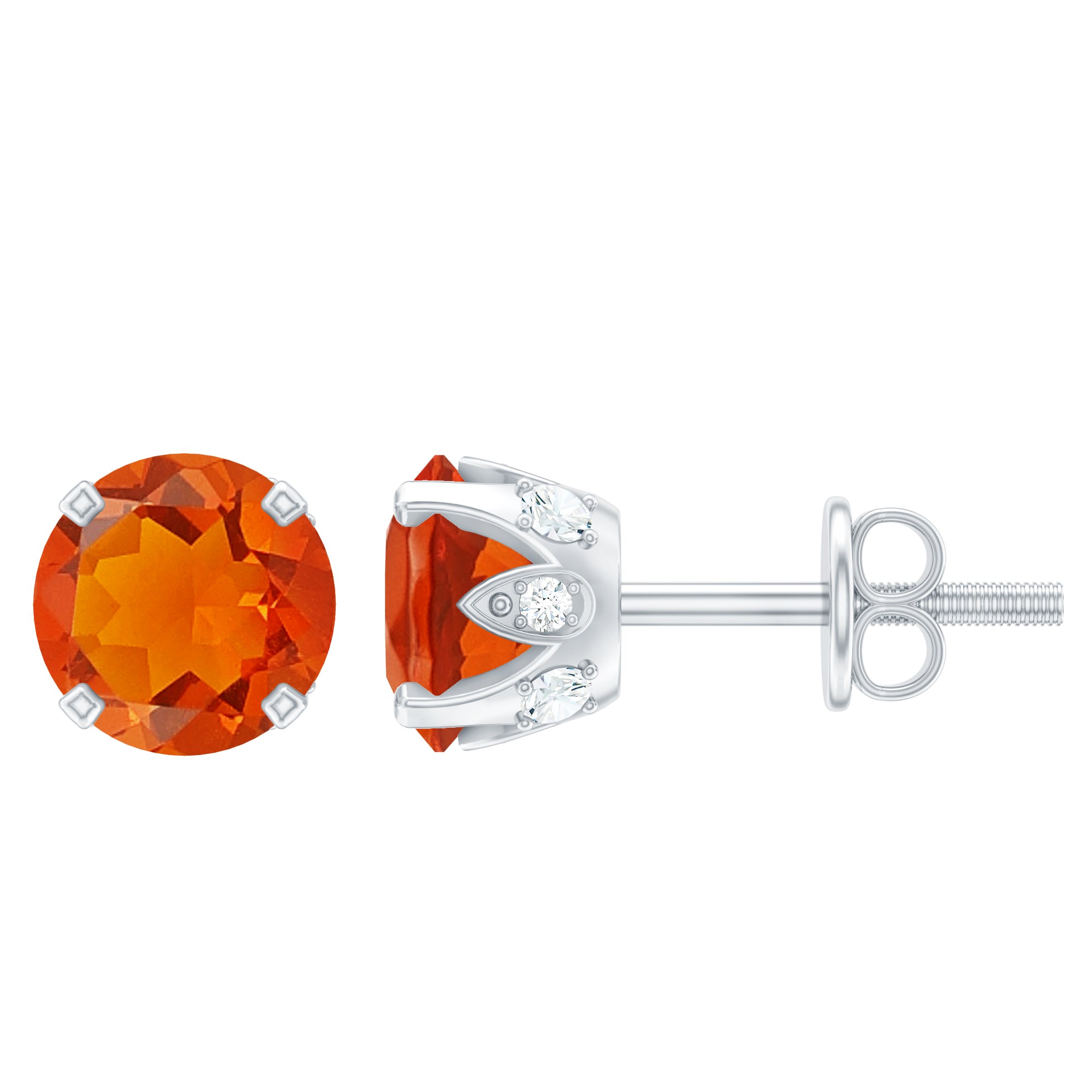 Solitaire Fire Opal Stud Earrings with Diamond Accent AAA - Rosec Jewels