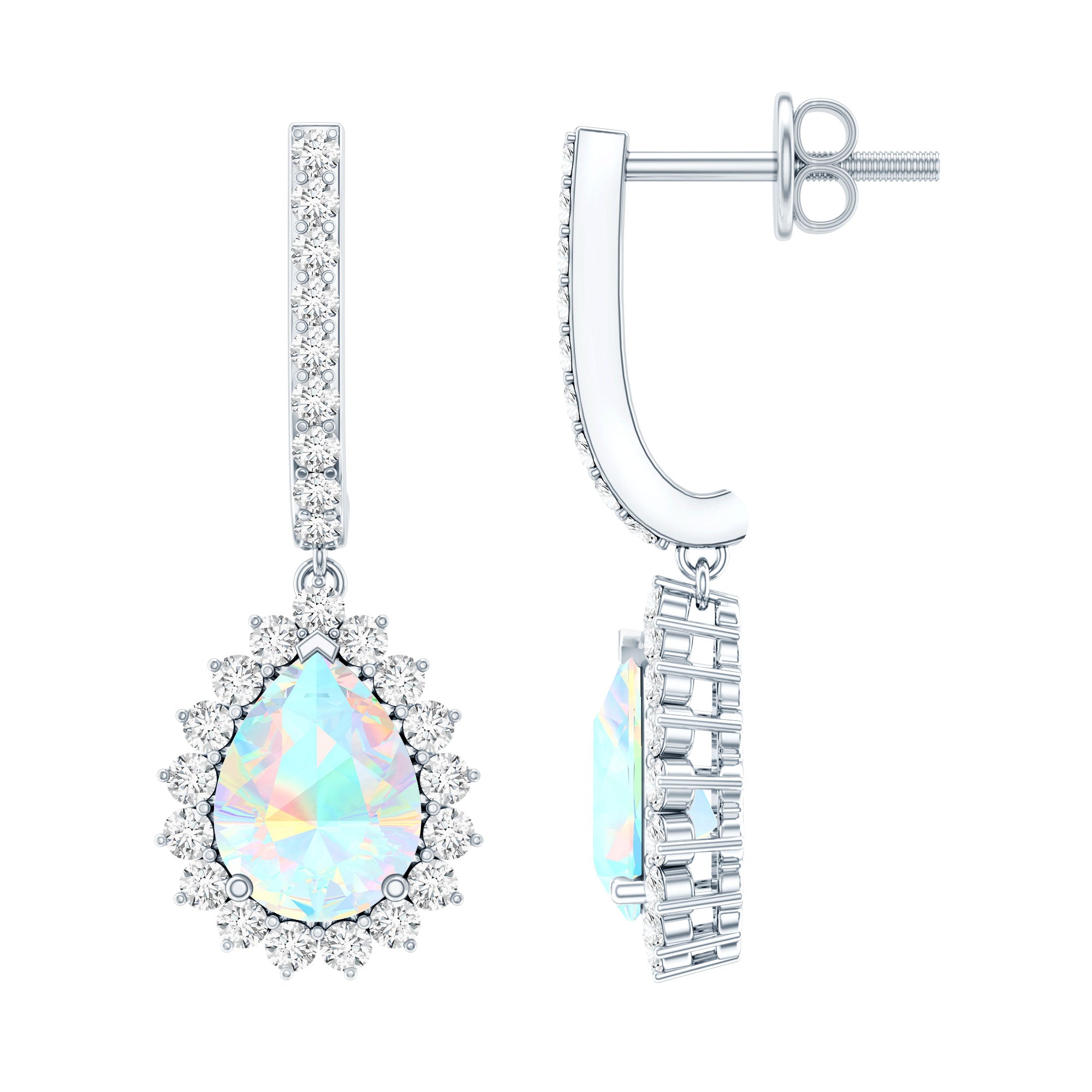 Natural Ethiopian Opal Teardrop Bridal Earrings with Moissanite Accent AAA - Rosec Jewels