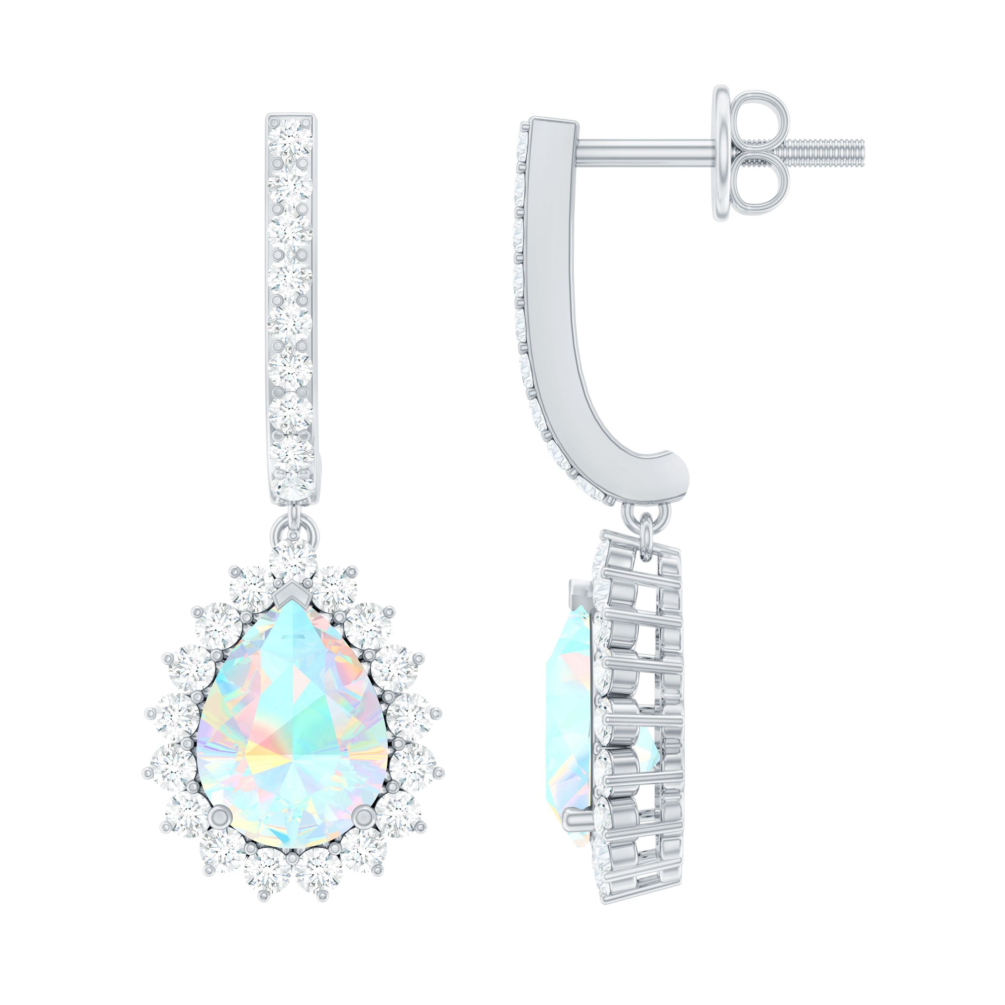 Natural Ethiopian Opal Teardrop Bridal Earrings with Moissanite Accent