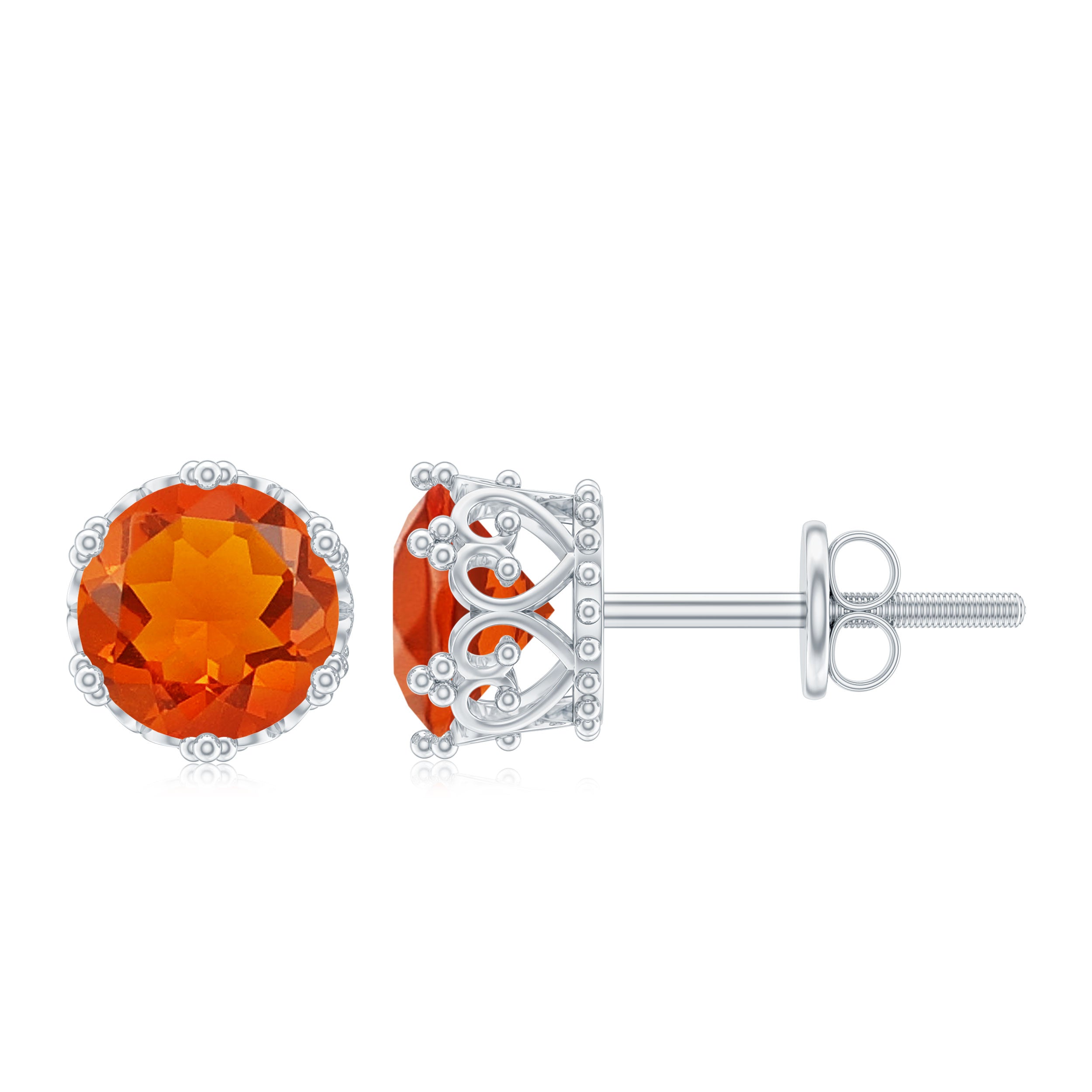 6 MM Fire Opal Solitaire Crown Stud Earrings