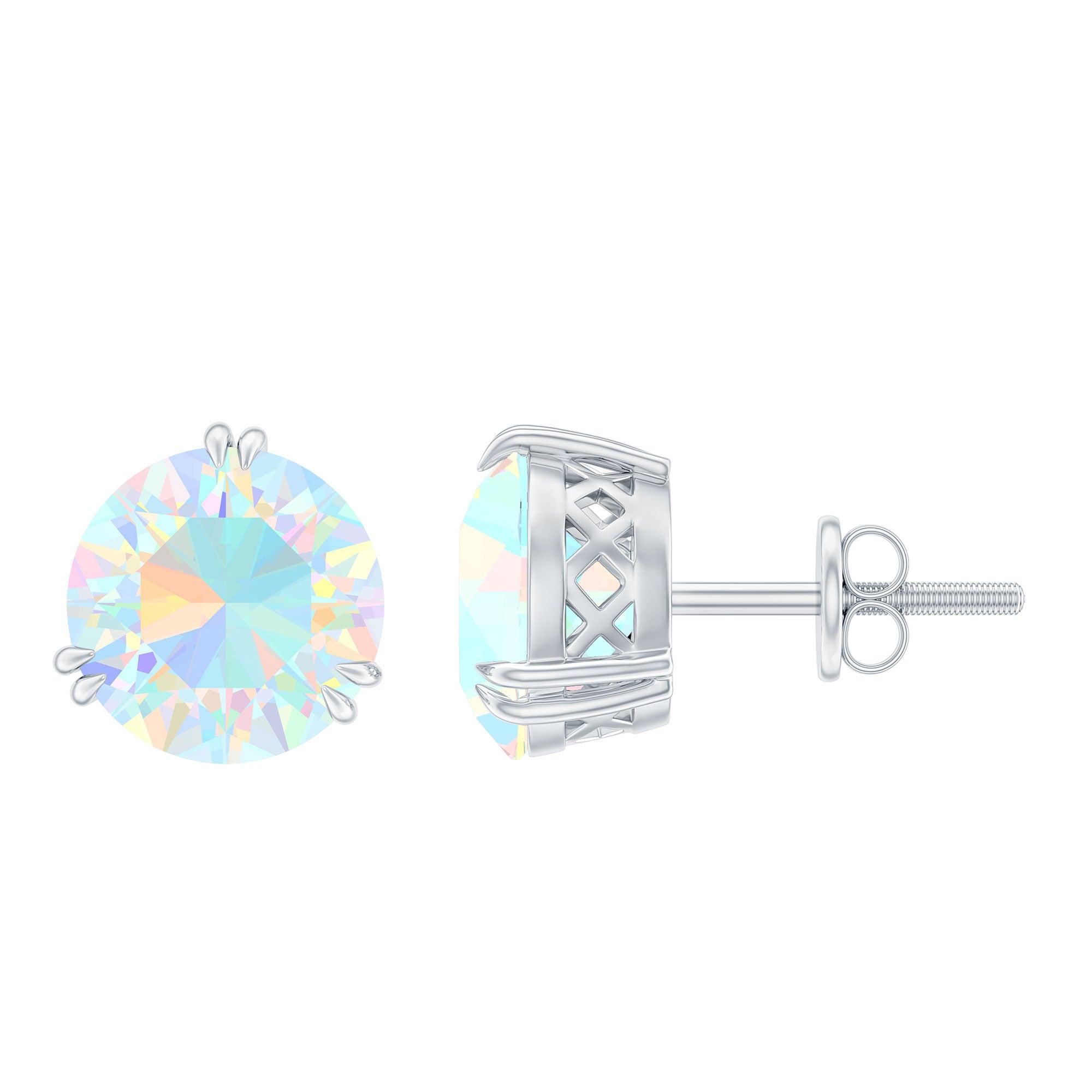 8 MM Ethiopische Opal Solitaire Stud Oorbellen in dubbele pootzetting