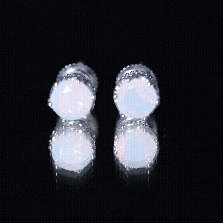 Natural Ethiopian Opal Crown Stud Earrings with Screw Back AAA - Rosec Jewels