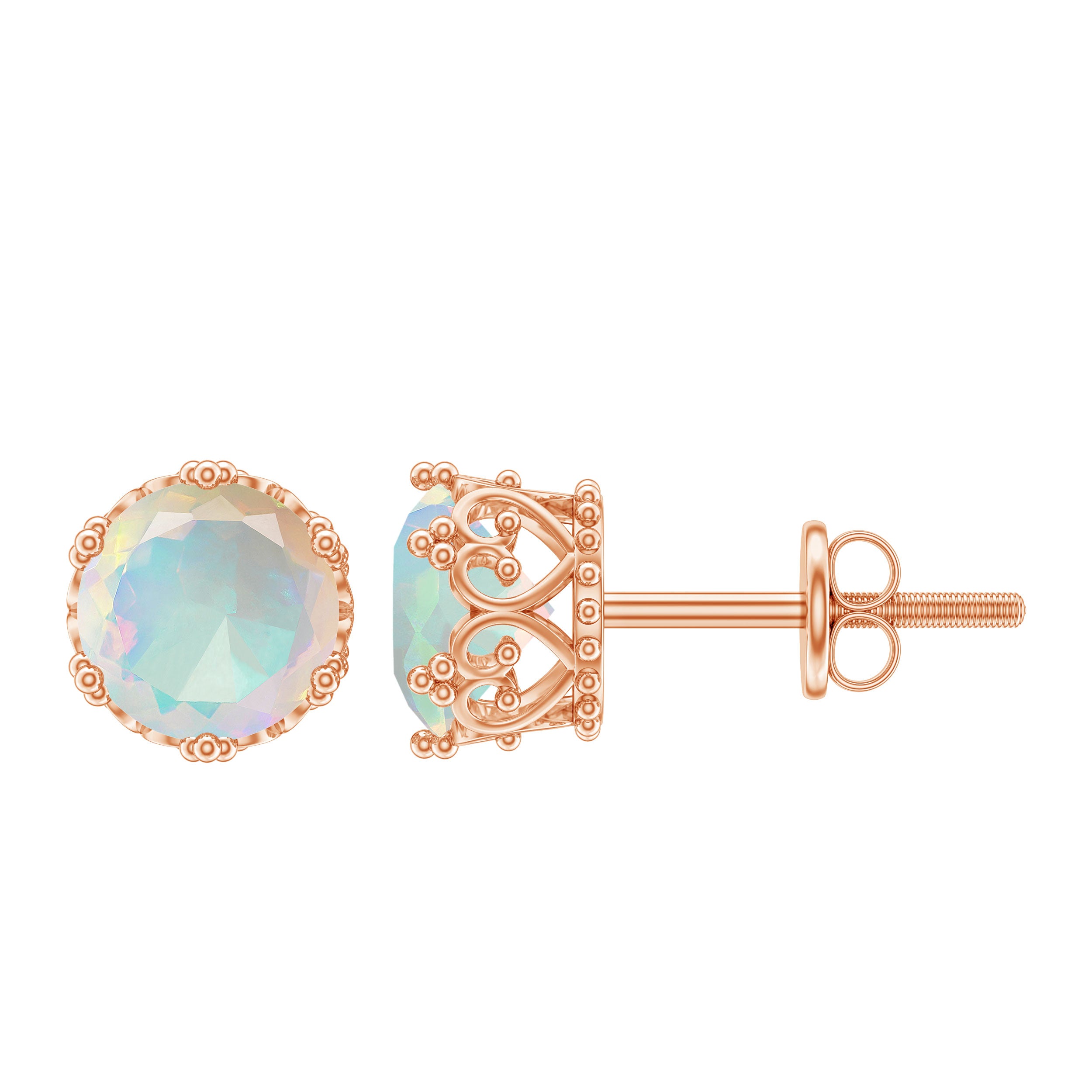 Natural Ethiopian Opal Crown Stud Earrings with Screw Back AAA - Rosec Jewels